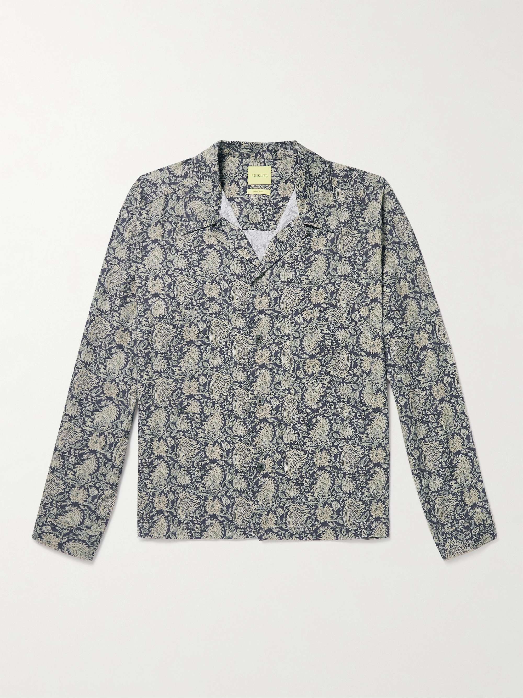 DE BONNE FACTURE Convertible-Collar Paisley-Print Linen Overshirt