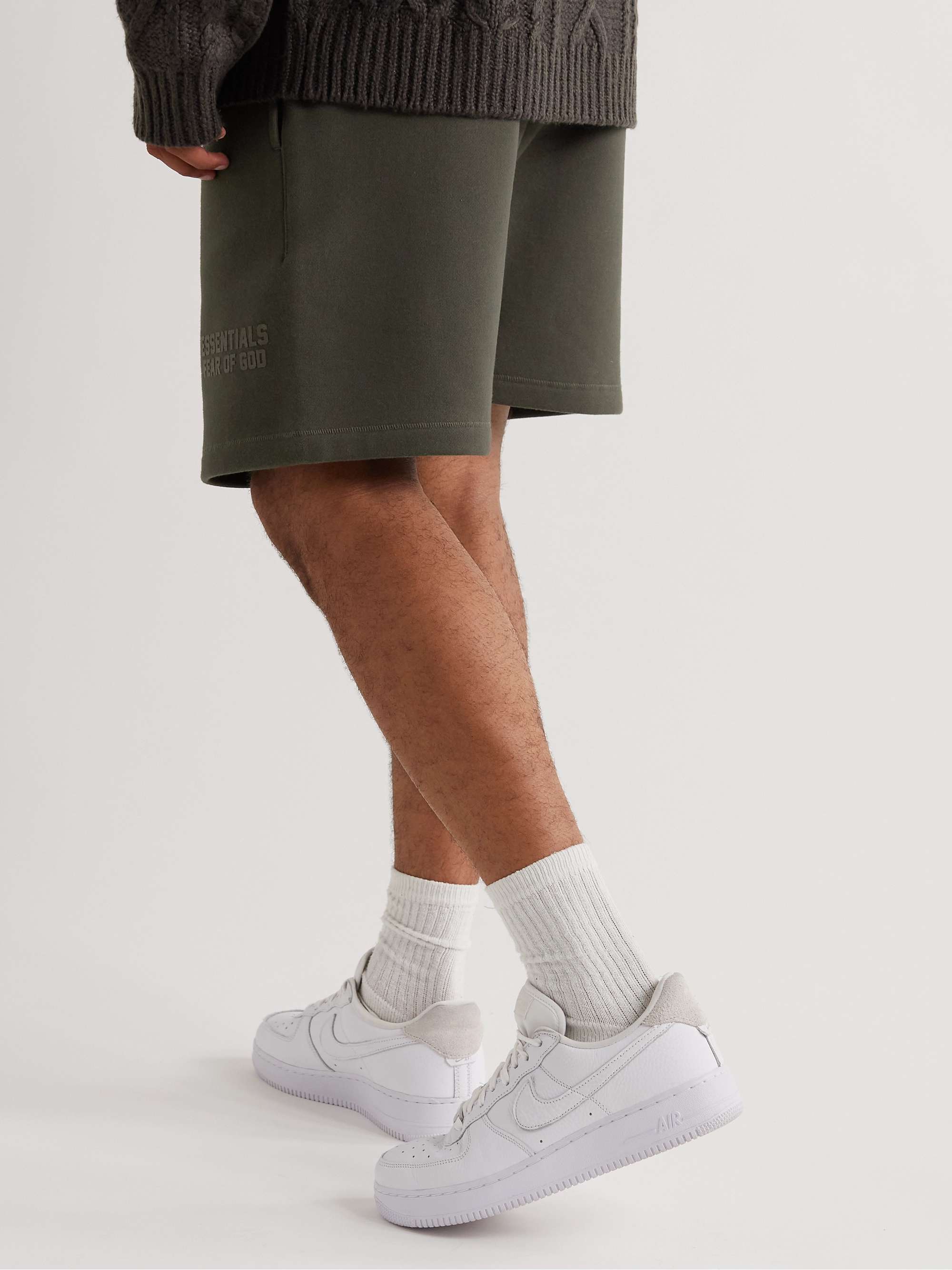FEAR OF GOD ESSENTIALS Straight-Leg Logo-Flocked Cotton-Blend Jersey Drawstring Shorts