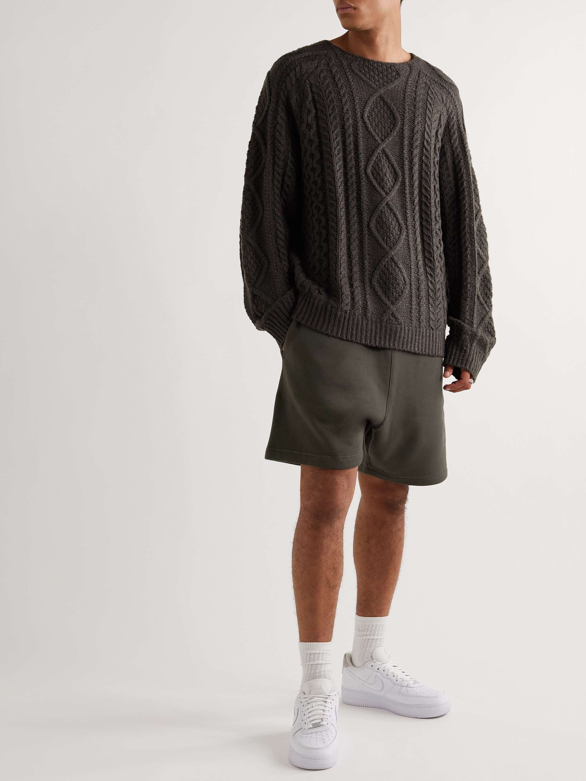 FEAR OF GOD ESSENTIALS Straight-Leg Logo-Flocked Cotton-Blend Jersey Drawstring Shorts