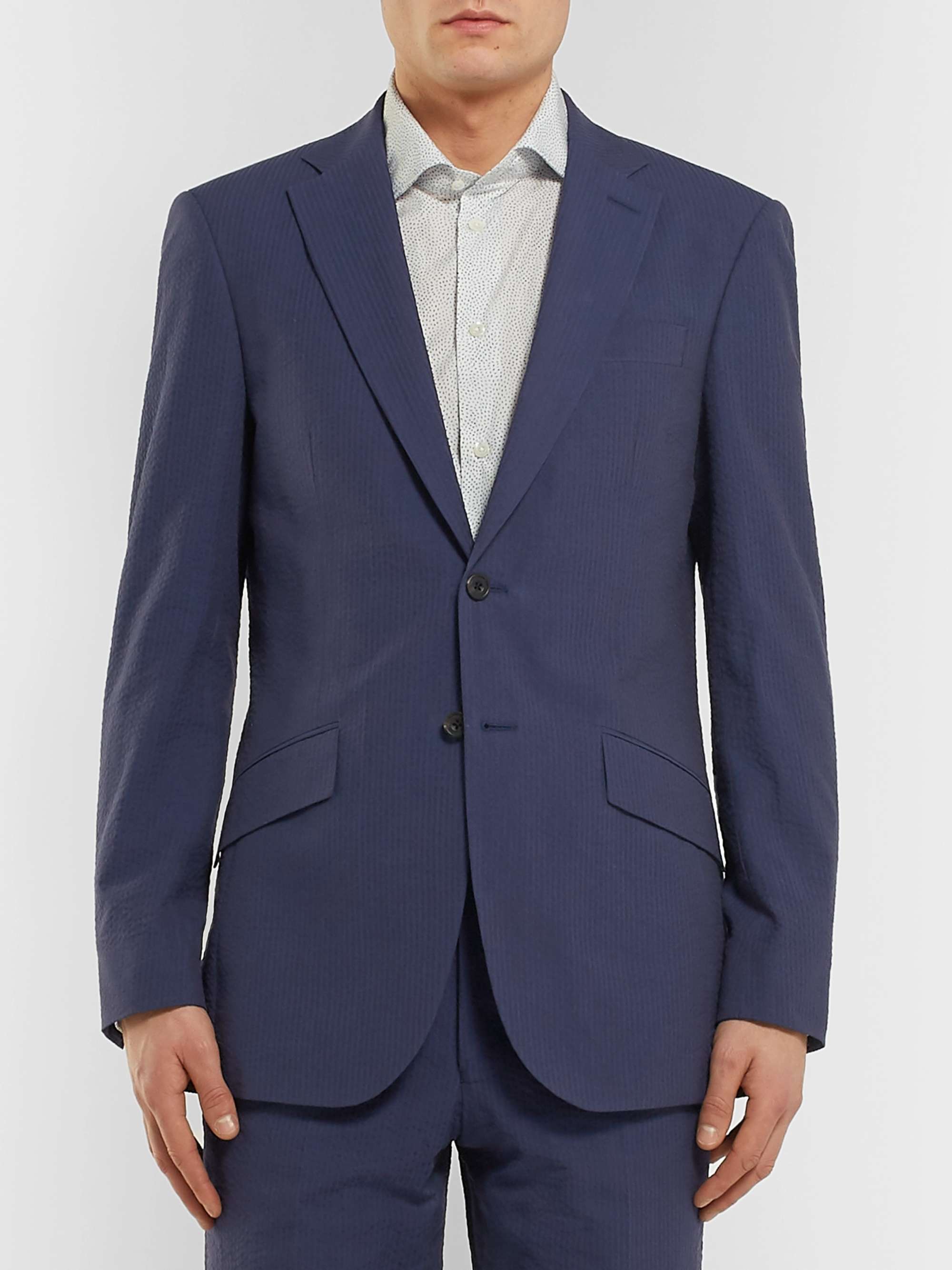RICHARD JAMES Navy Sheisen Slim-Fit Cotton-Seersucker Suit Jacket