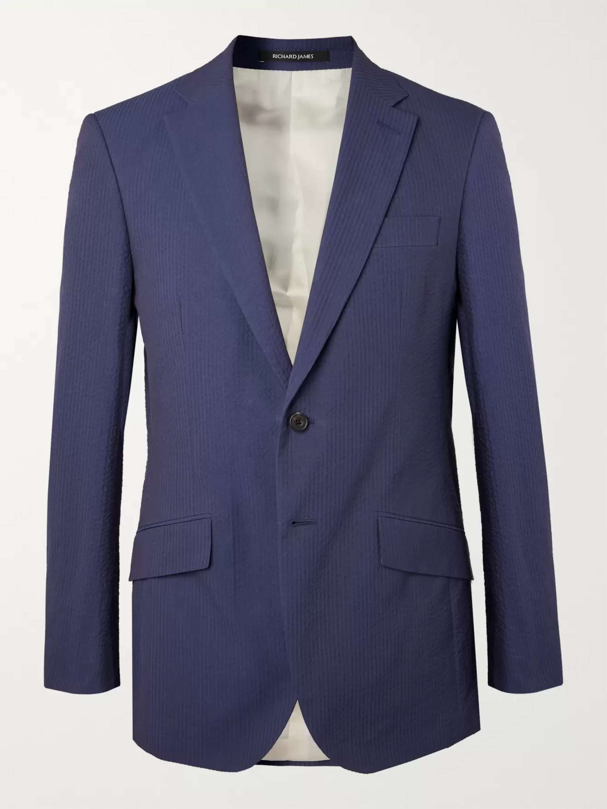 RICHARD JAMES Navy Sheisen Slim-Fit Cotton-Seersucker Suit Jacket