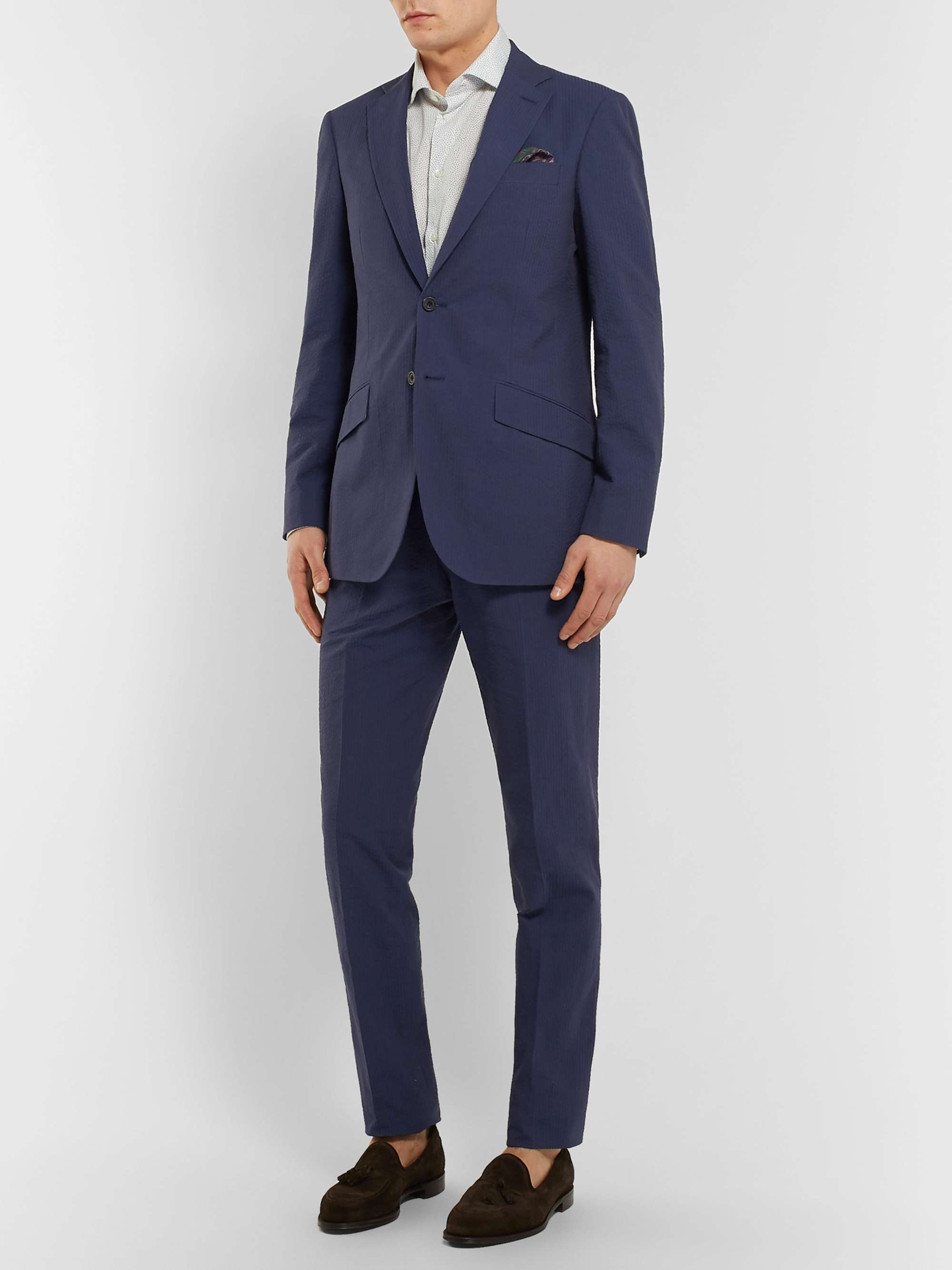 RICHARD JAMES Navy Sheisen Slim-Fit Cotton-Seersucker Suit Jacket