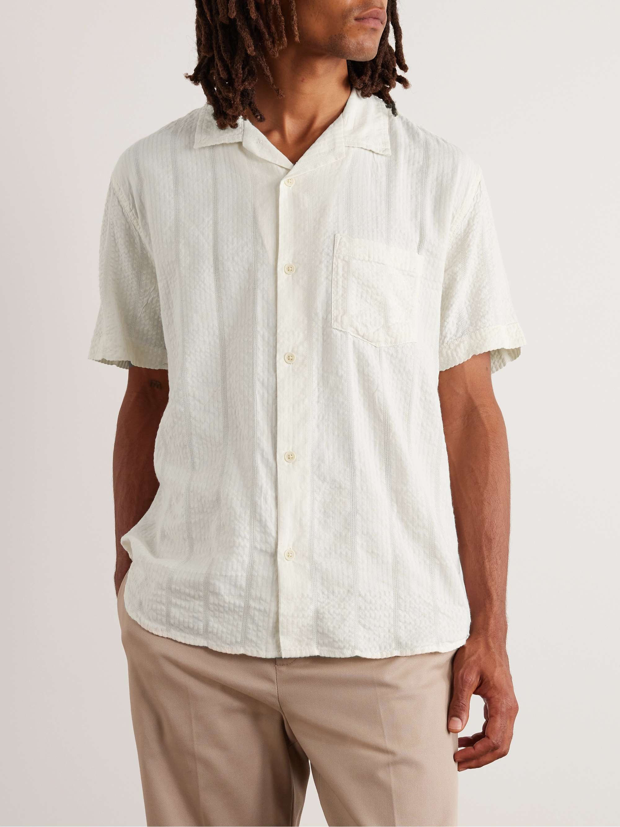 CORRIDOR Camp-Collar Striped Cotton-Blend Seersucker Shirt