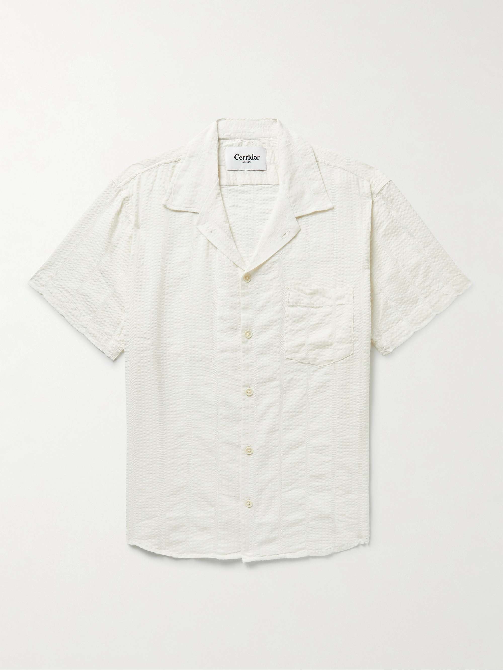 CORRIDOR Camp-Collar Striped Cotton-Blend Seersucker Shirt
