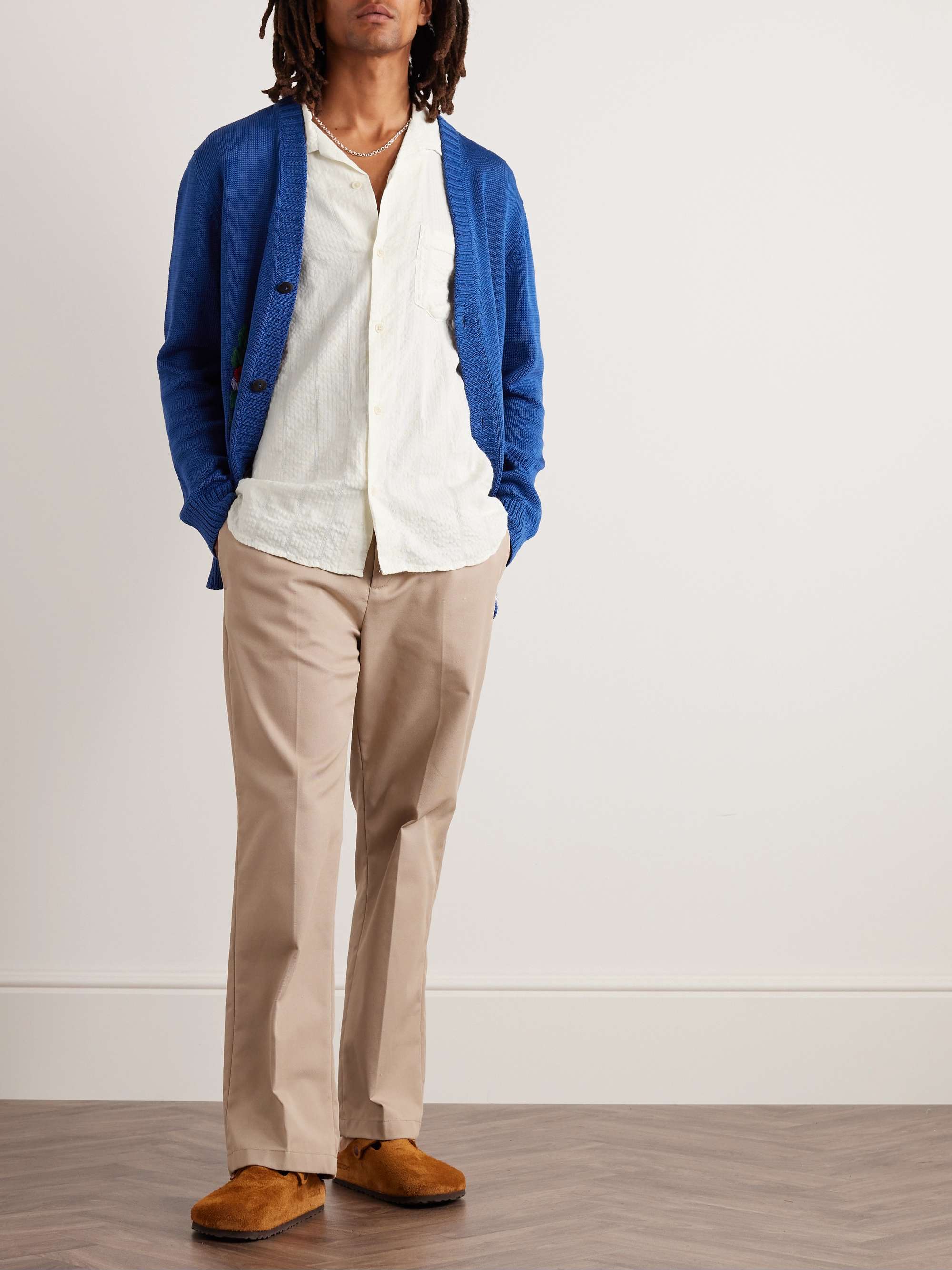 CORRIDOR Camp-Collar Striped Cotton-Blend Seersucker Shirt