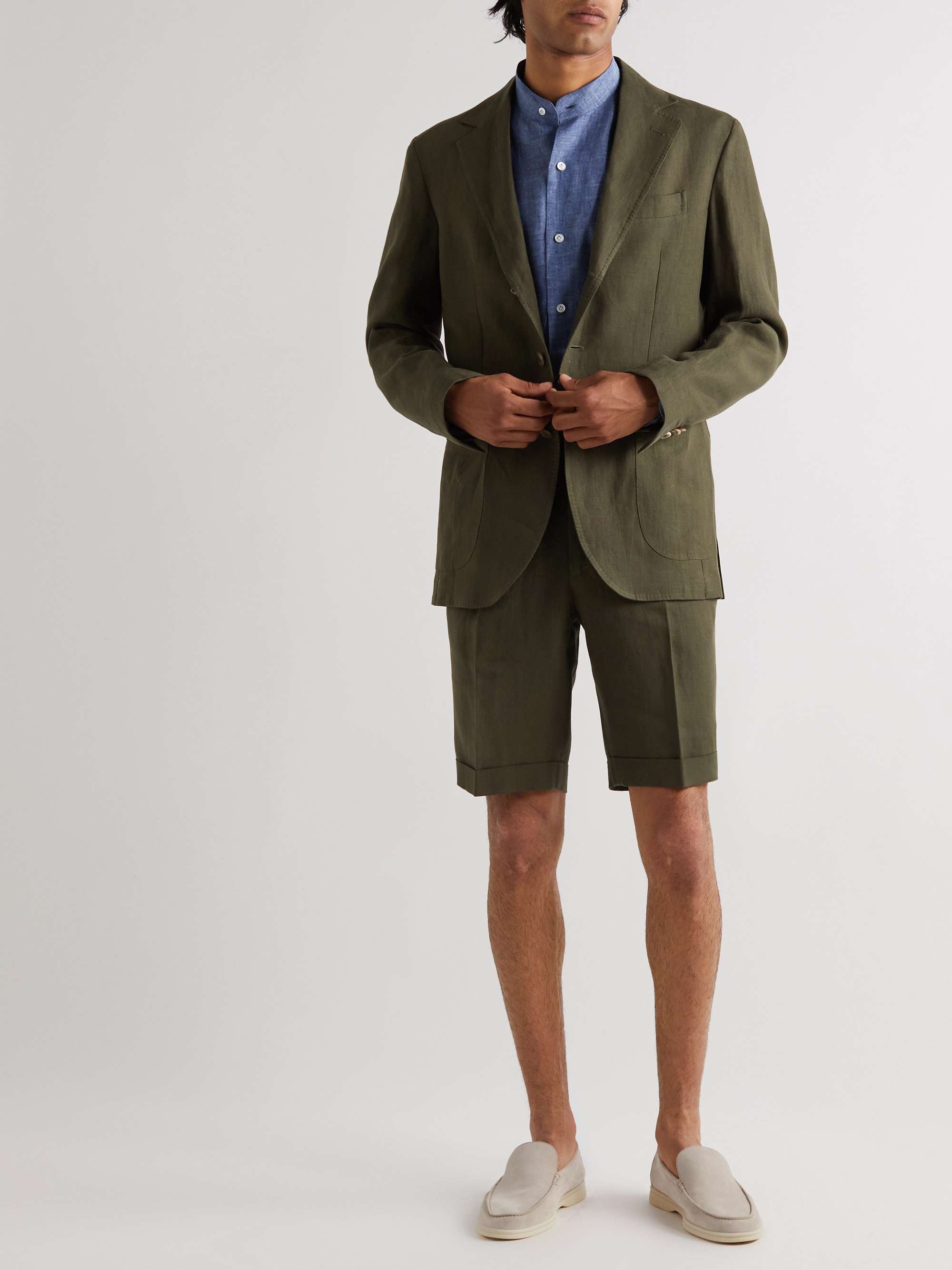 DE PETRILLO Grandad-Collar Linen Shirt