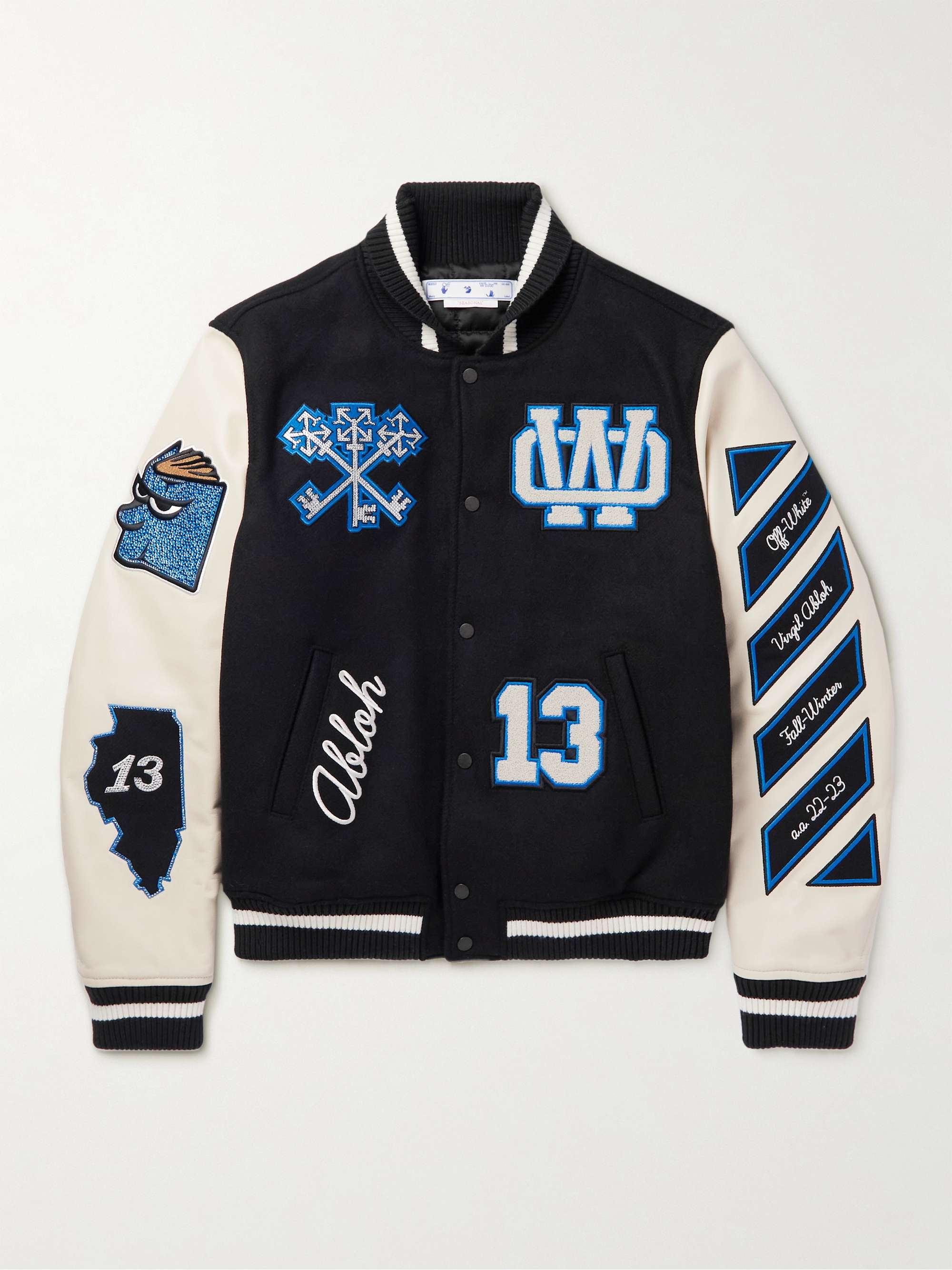 Off-White Wool and Leather Varsity Jacket