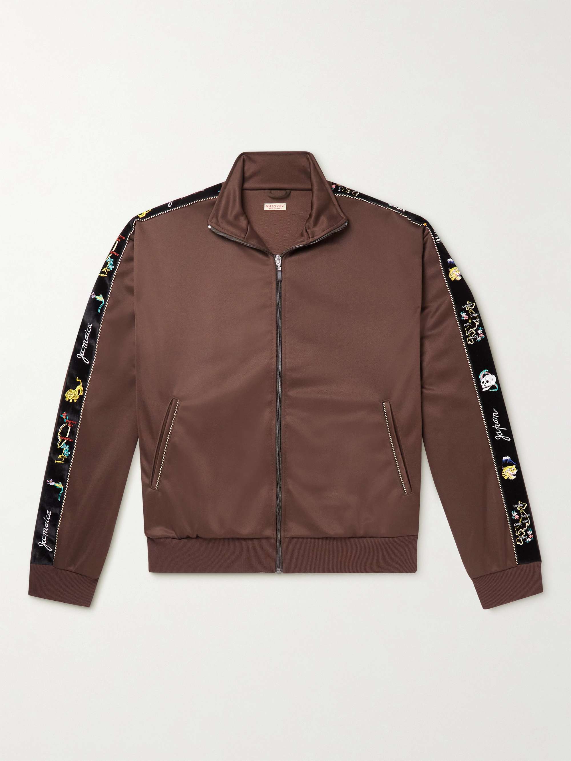 Embroidered Velvet-Trimmed Jersey Track Jacket