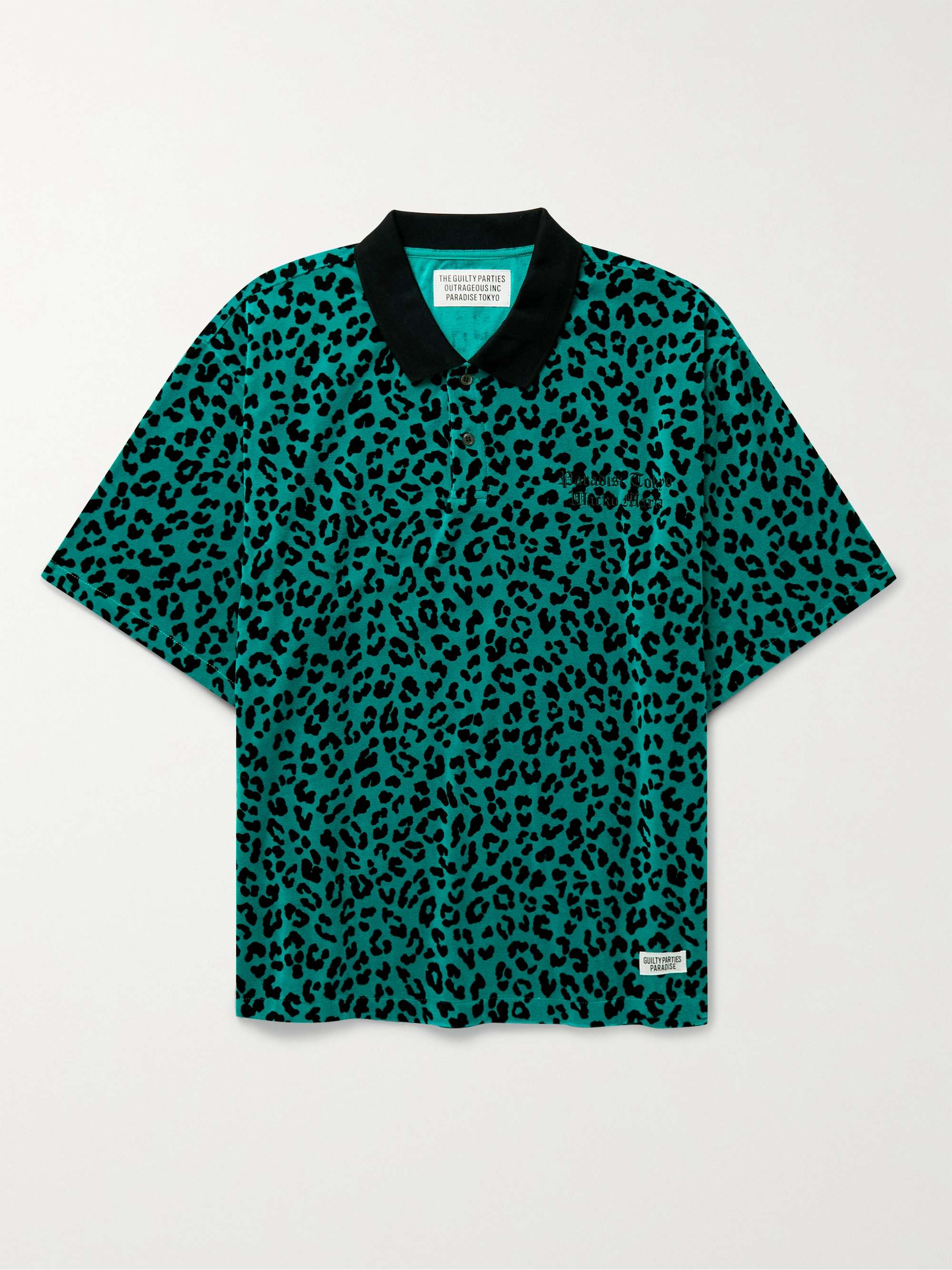 Embroidered Leopard-Print Cotton-Blend Velour Polo Shirt