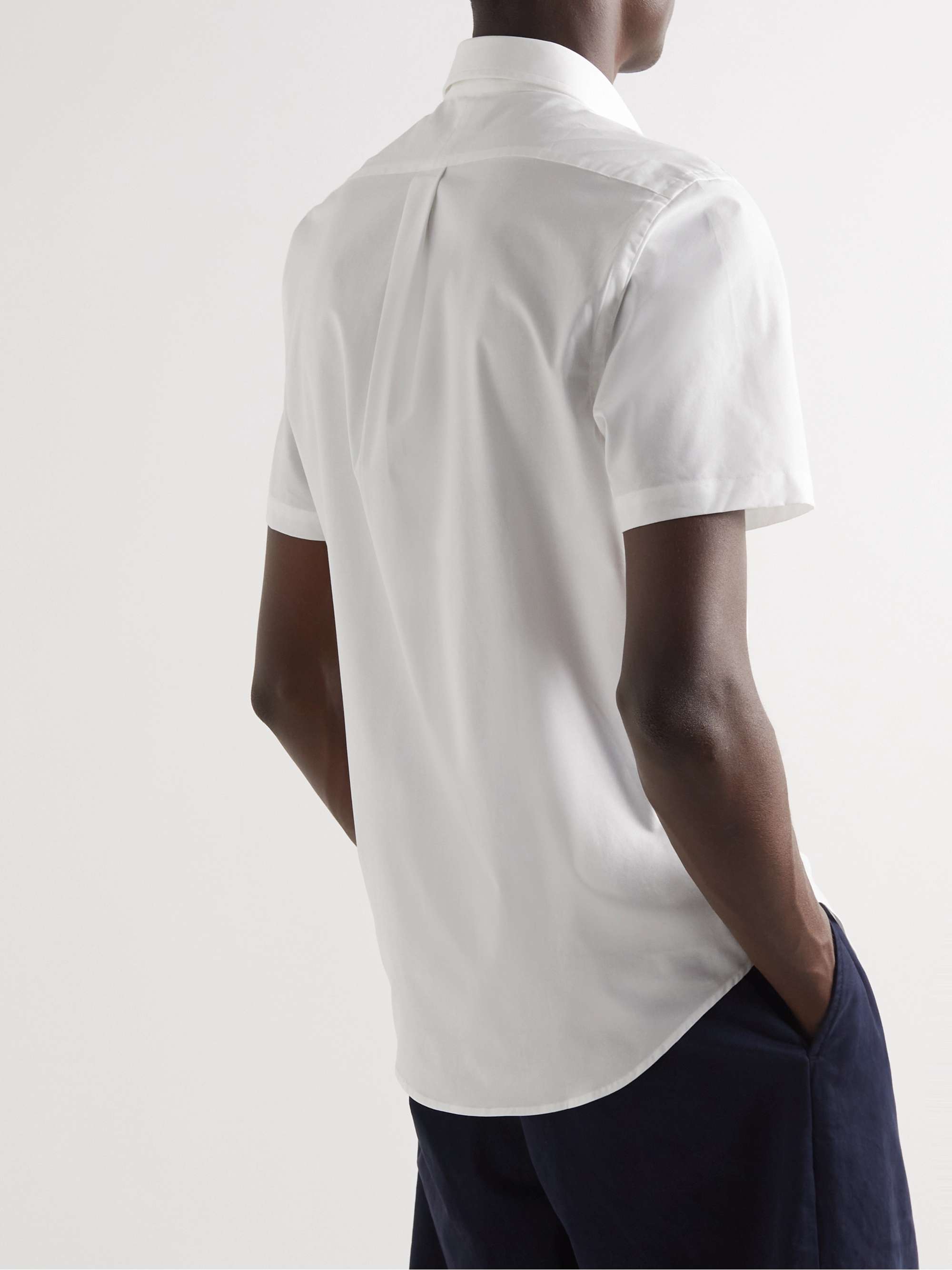 POLO RALPH LAUREN Slim-Fit Button-Down Collar Logo-Embroidered Cotton-Blend Poplin Shirt