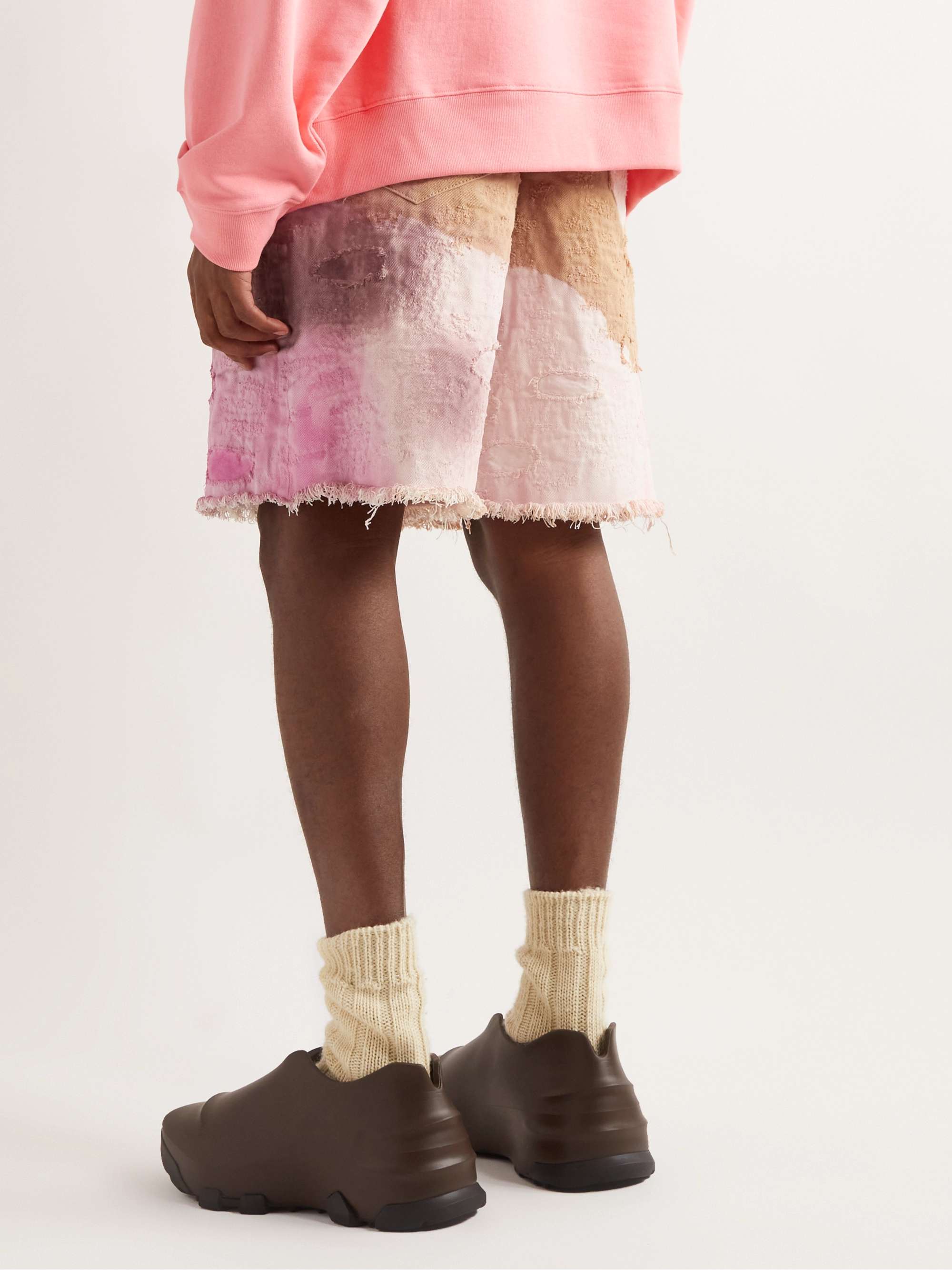 GIVENCHY Wide-Leg Distressed Tie-Dyed Denim Shorts