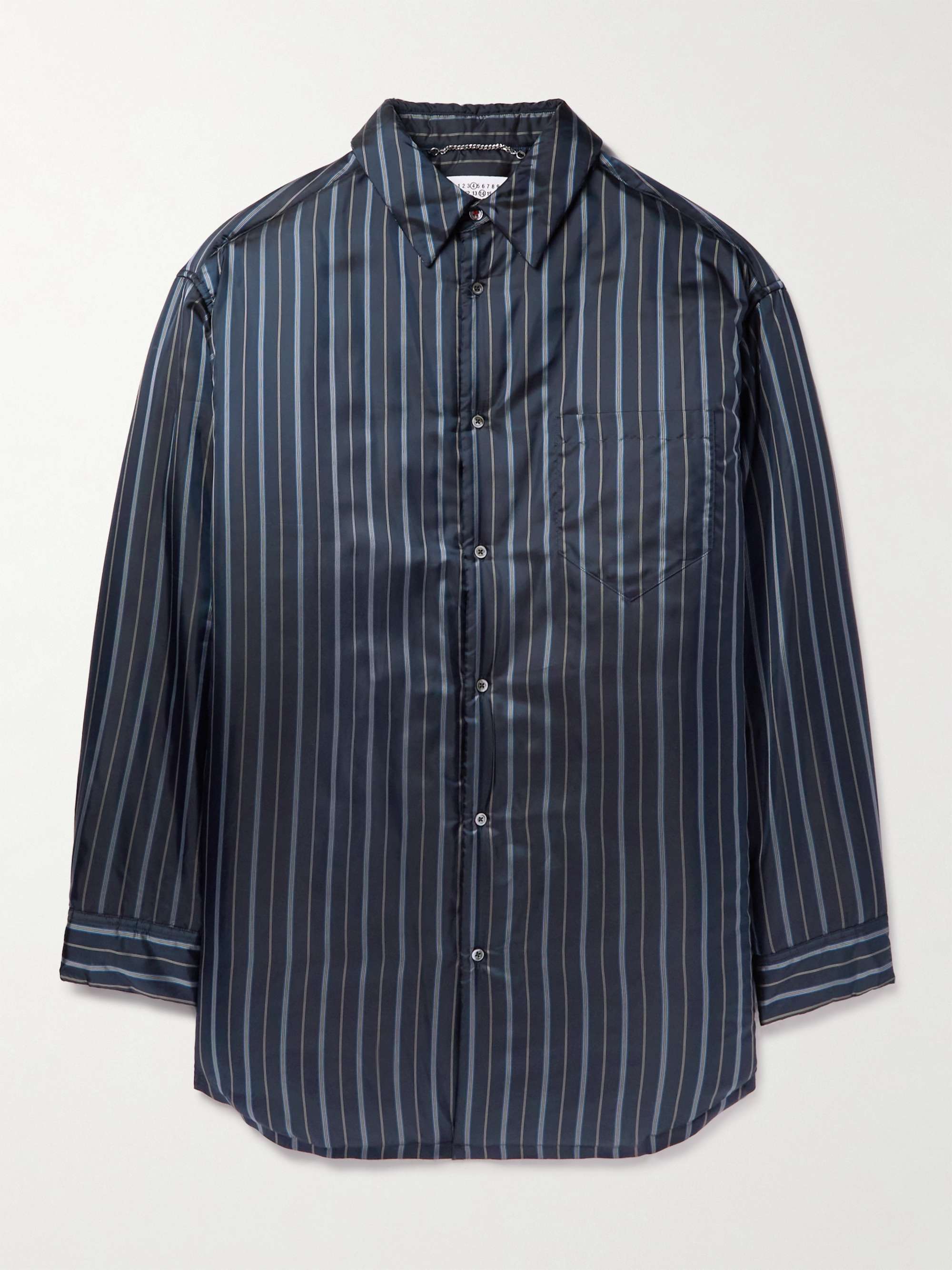MAISON MARGIELA Oversized Padded Striped Matte-Satin Overshirt