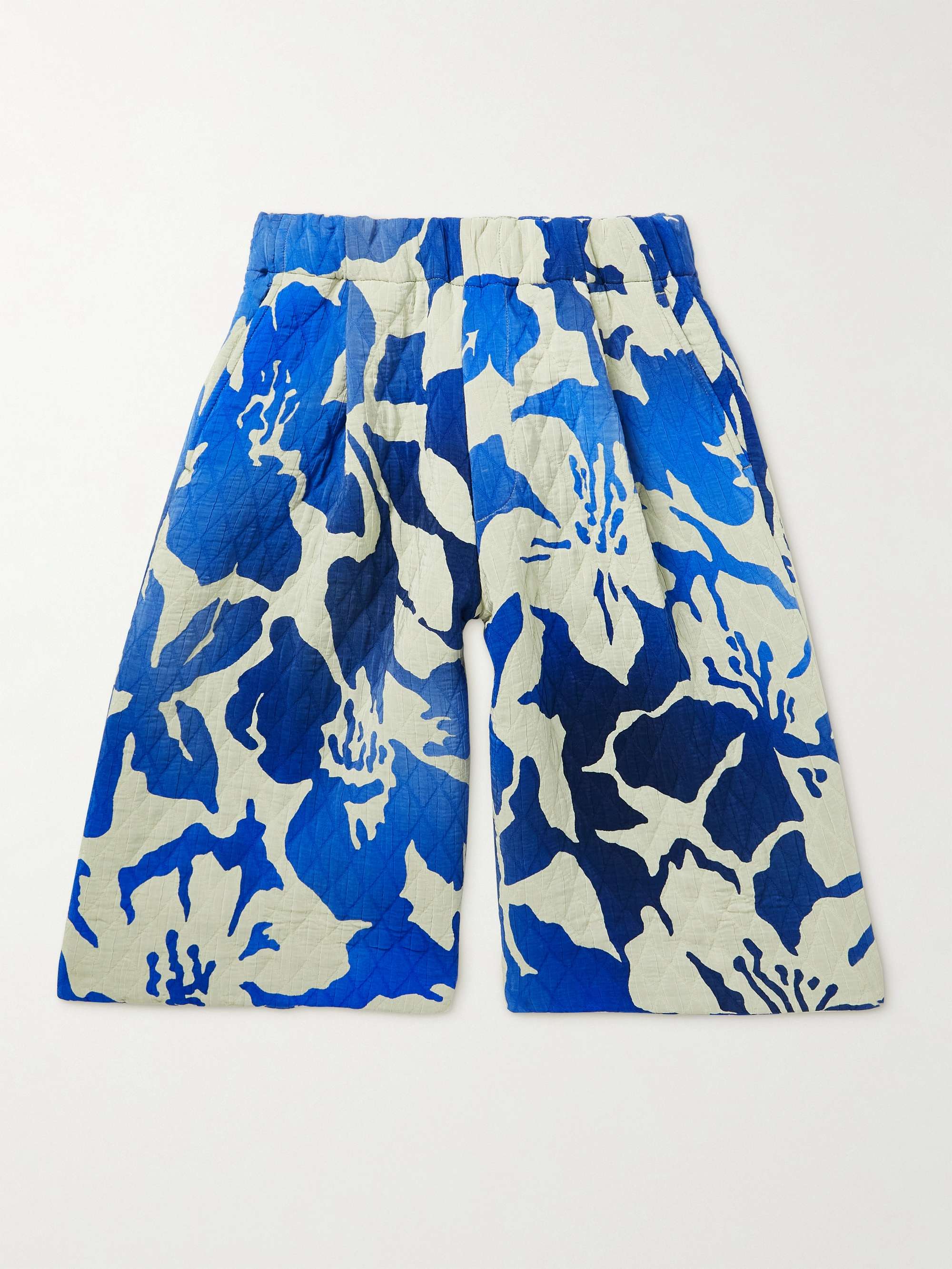 Wide-Leg Quilted Floral-Print Jersey Shorts