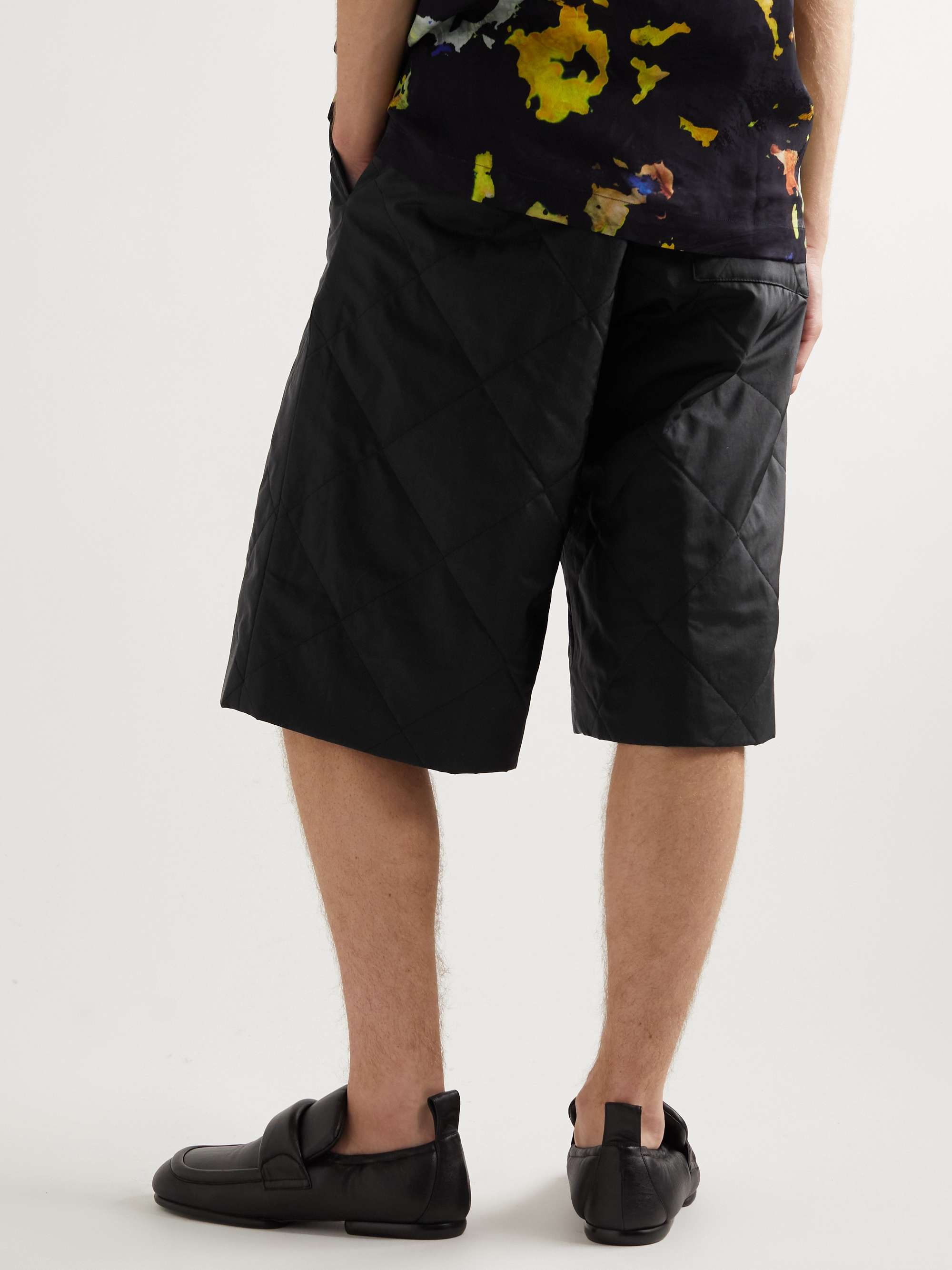 DRIES VAN NOTEN Wide-Leg Pleated Quilted Nylon and Cotton-Blend Shorts