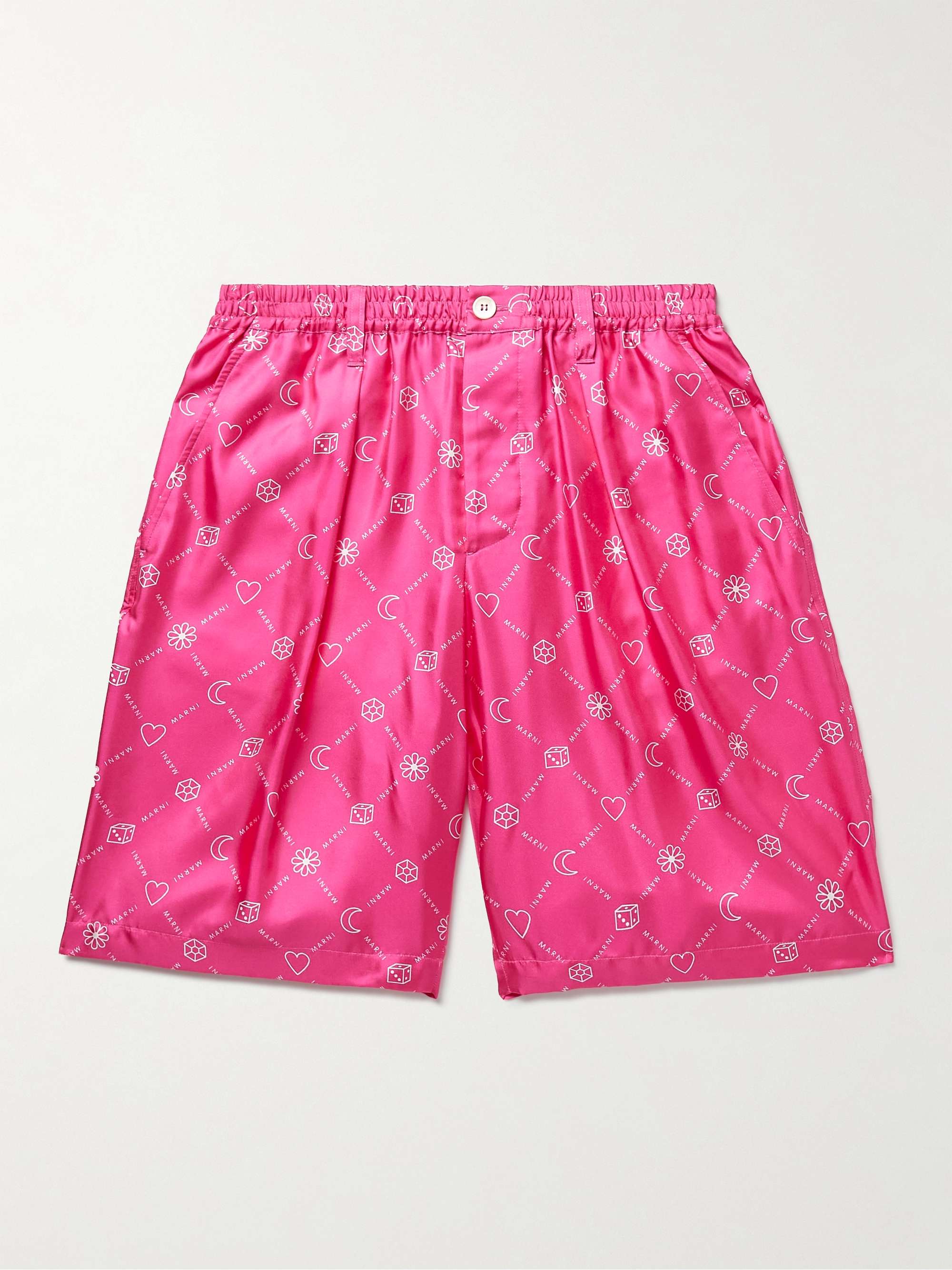 Marni Wide-Leg logo-print Silk-twill Shorts - Men - Pink Shorts - Xs
