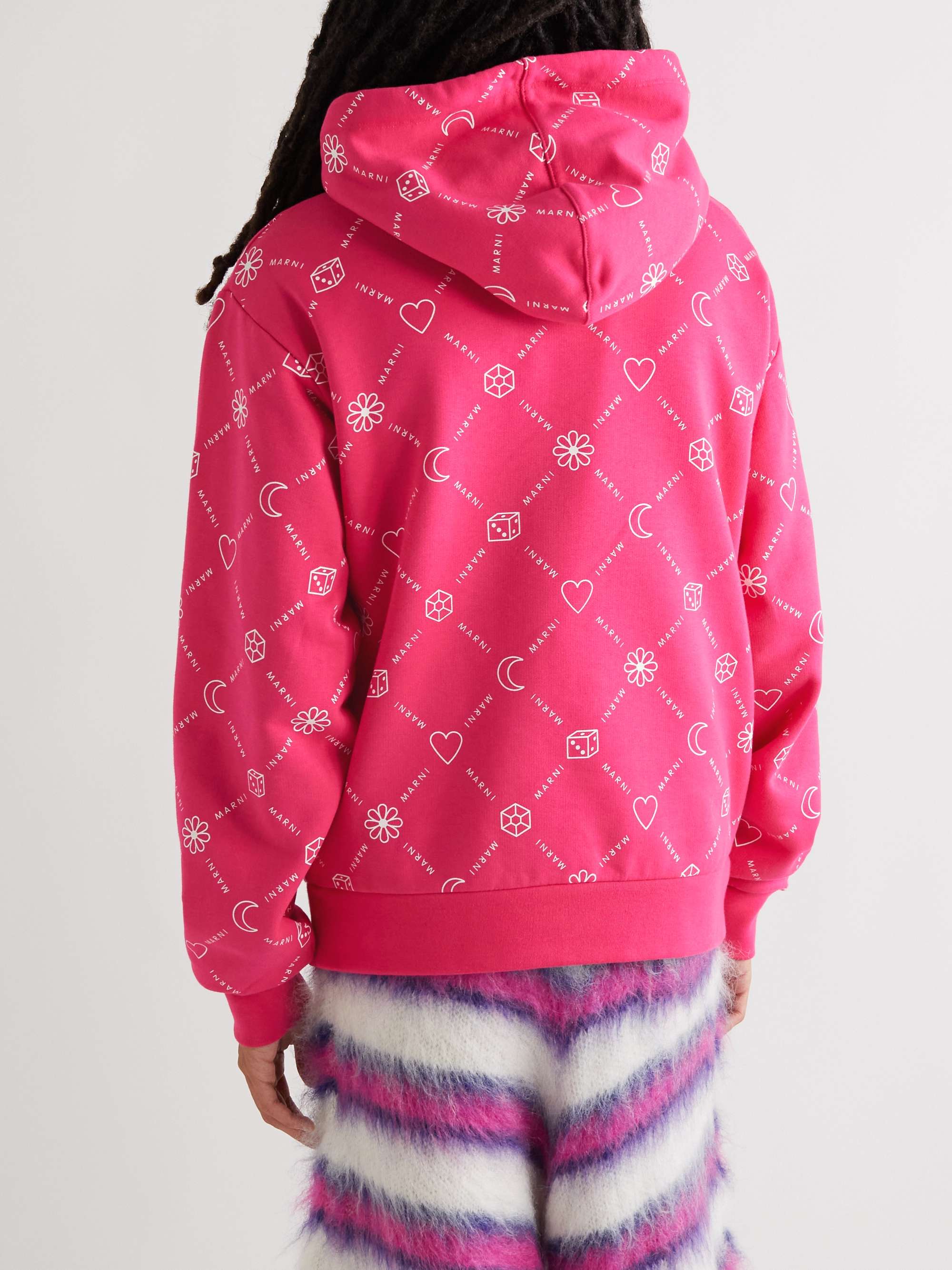 MARNI Logo-Print Cotton-Jersey Hooide