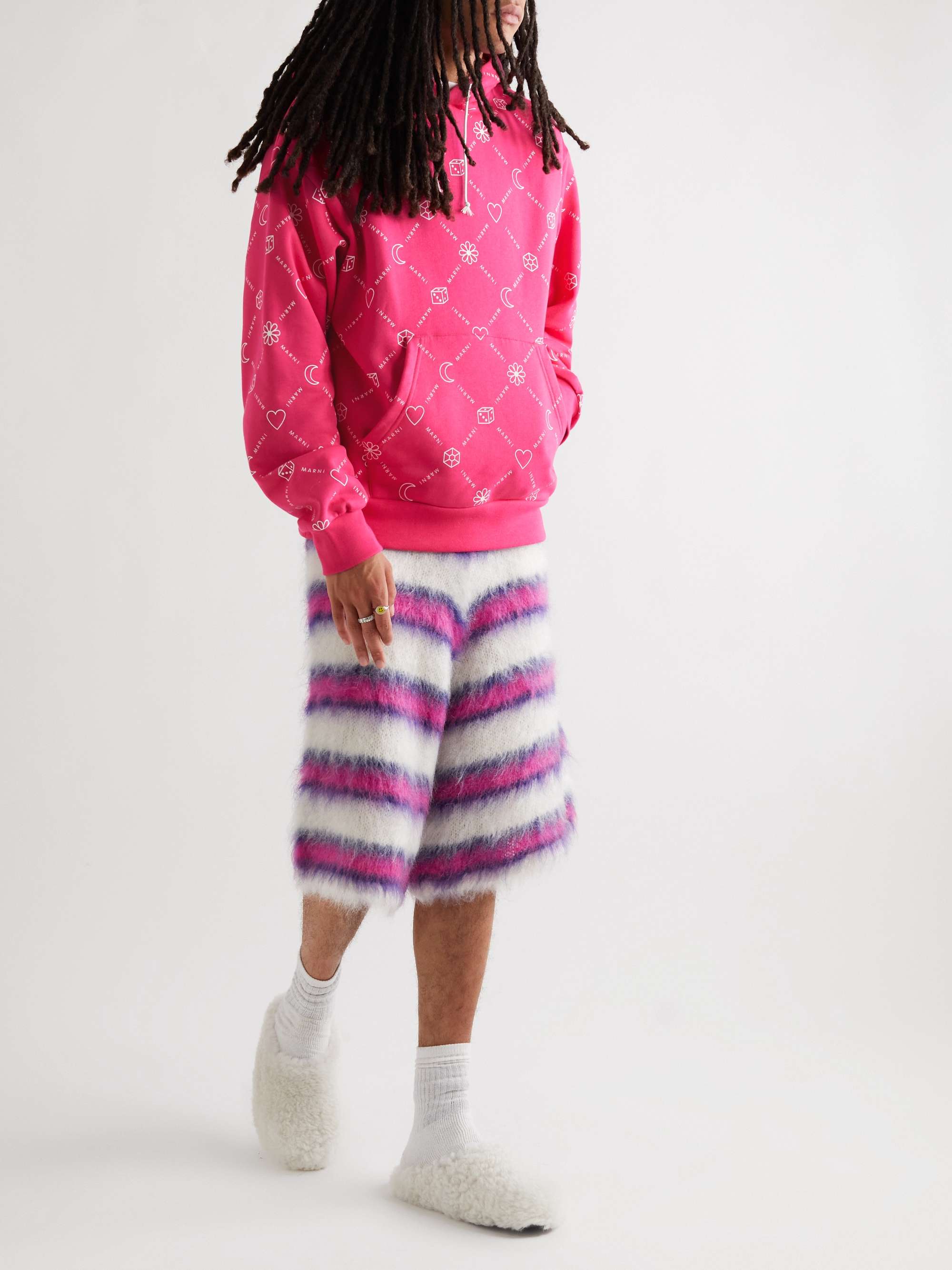 MARNI Logo-Print Cotton-Jersey Hooide