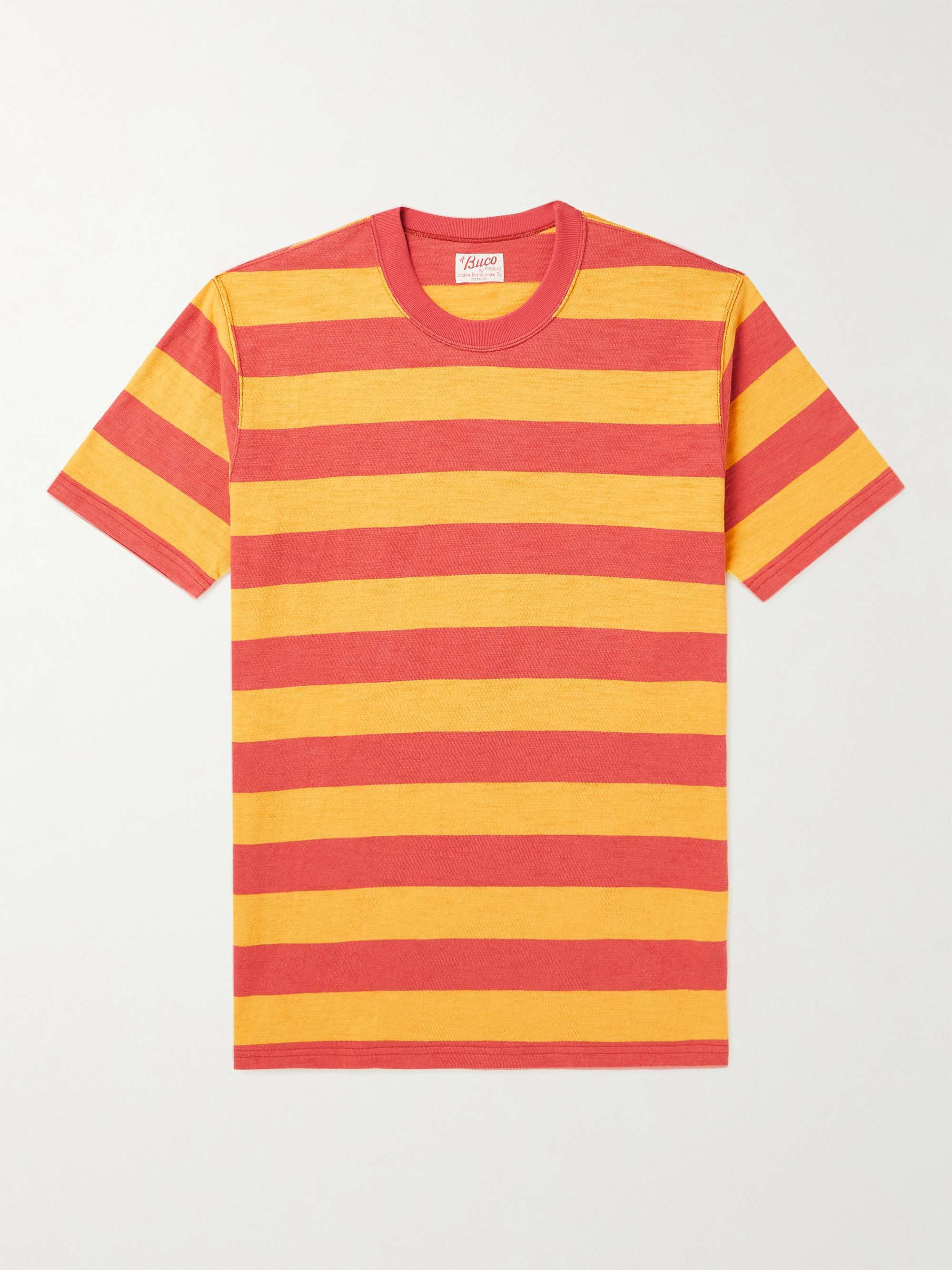 red and yellow striped t shirt