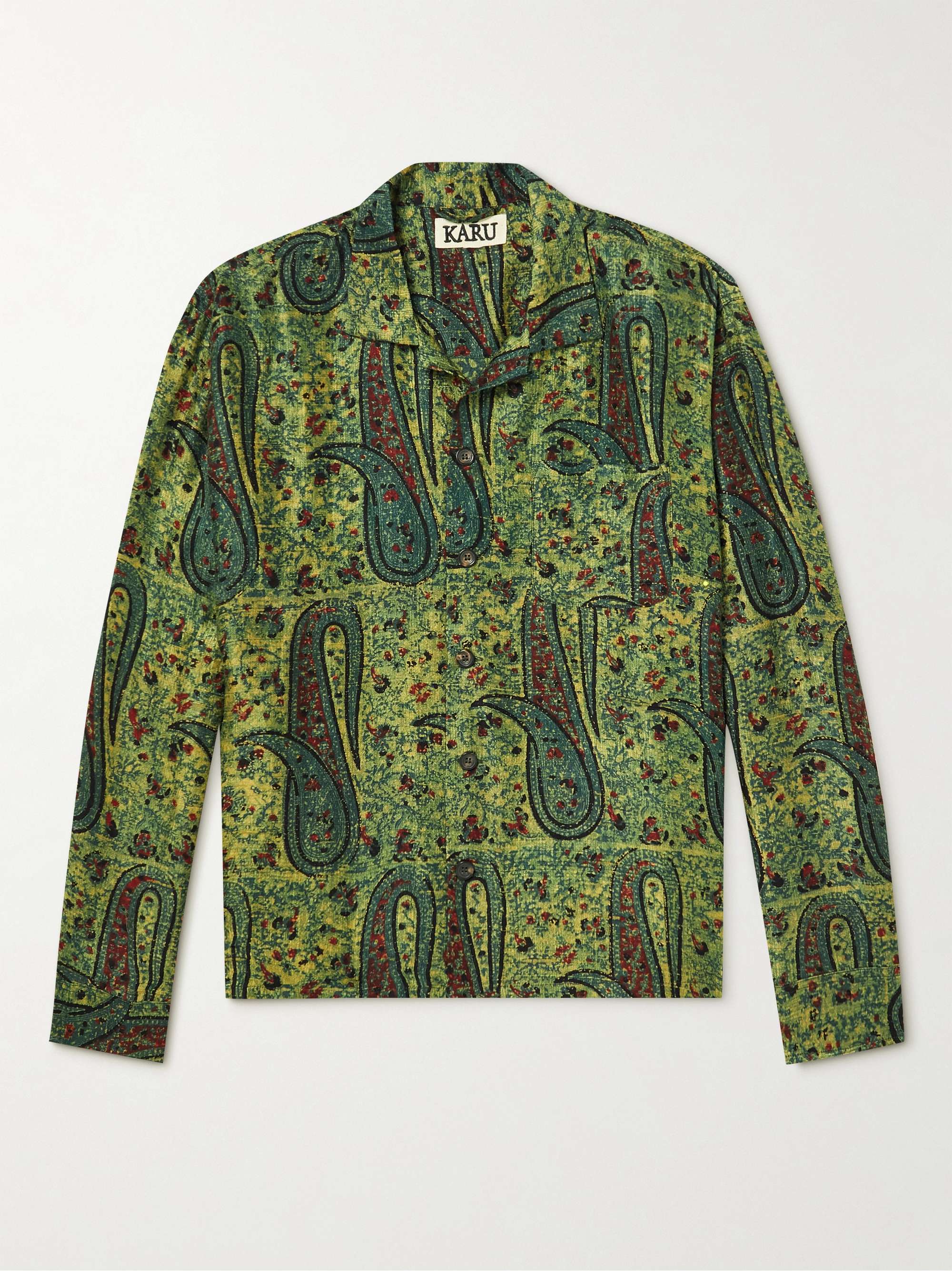 Camp-Collar Printed Silk-Gauze Shirt