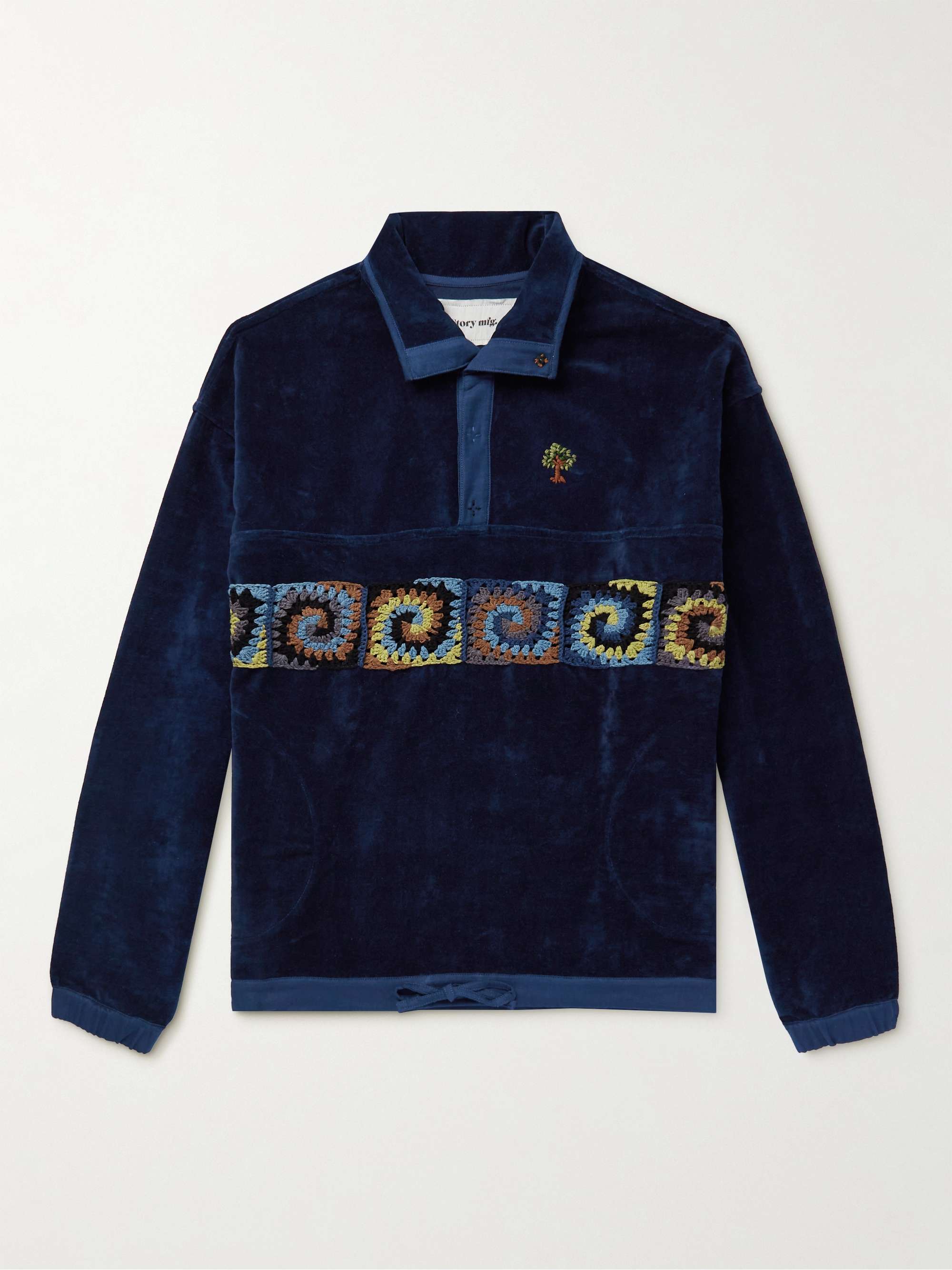 Polite Crochet-Trimmed Embroidered Organic Cotton-Velvet Sweatshirt