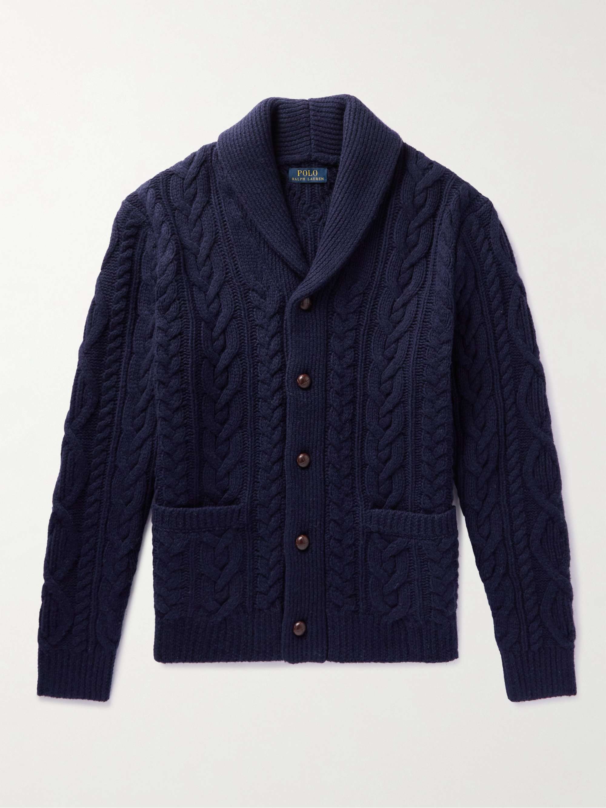 POLO RALPH LAUREN Shawl-Collar Cable-Knit Wool and Cashmere-Blend Cardigan  for Men | MR PORTER