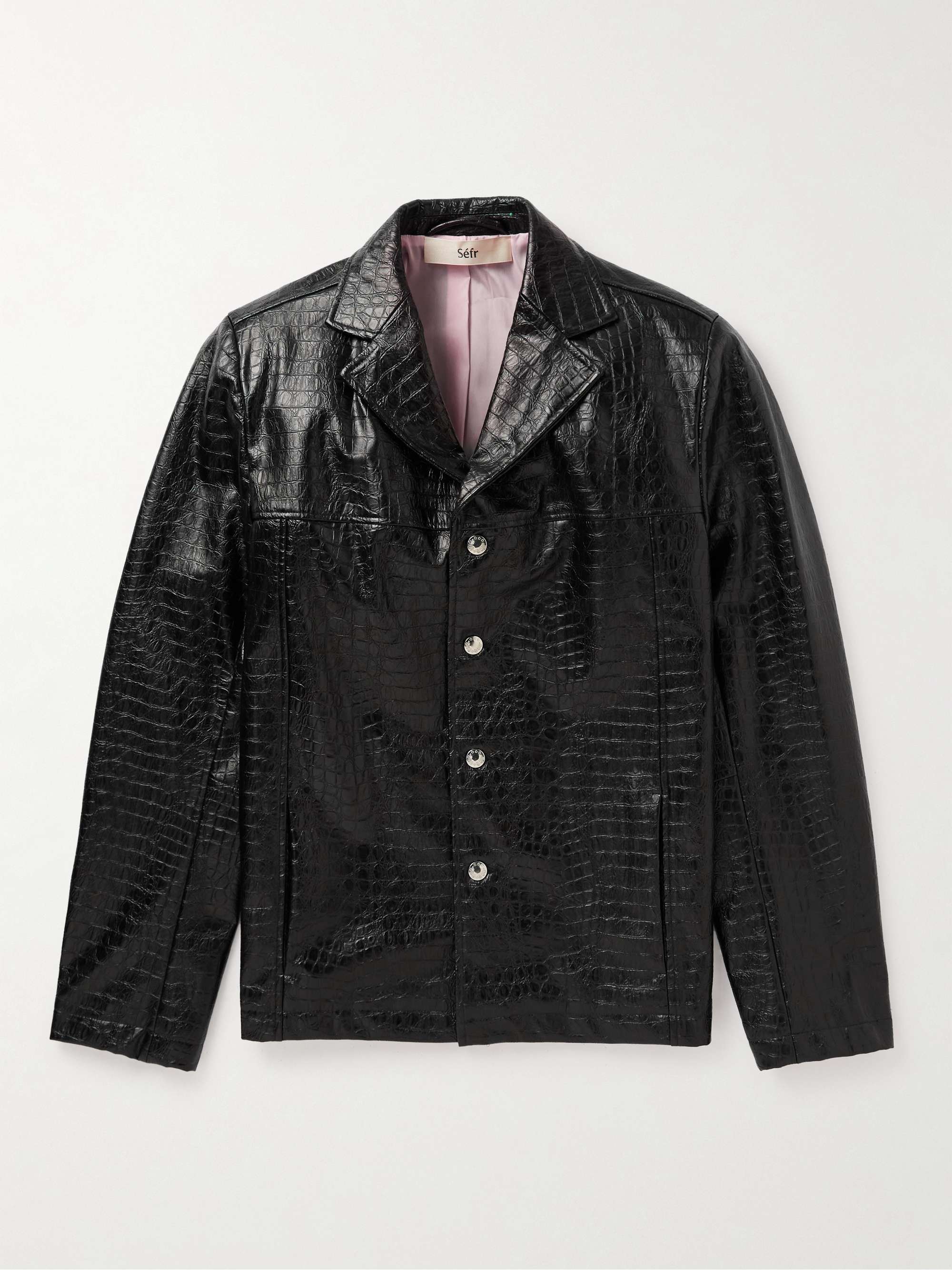 Casual Croc-Embossed Men Leather Jacket