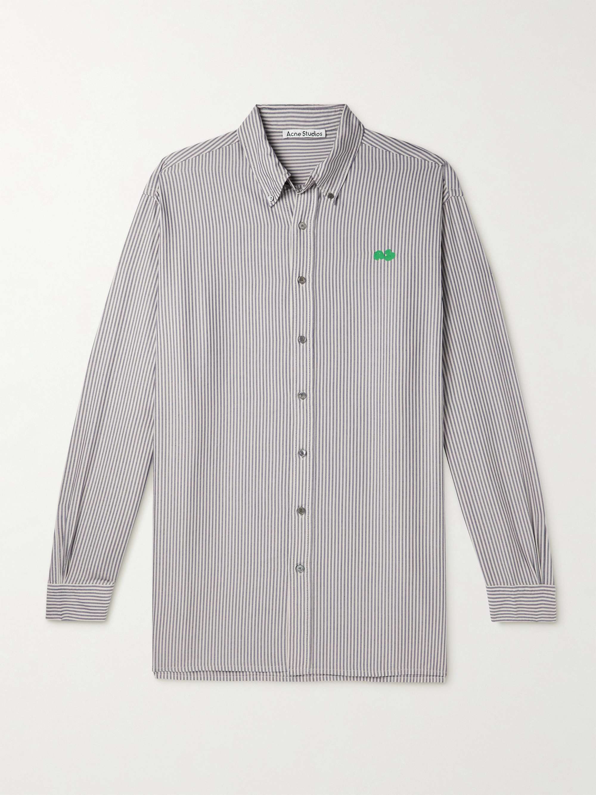 Oversized Logo-Embroidered Striped Lyocell Shirt