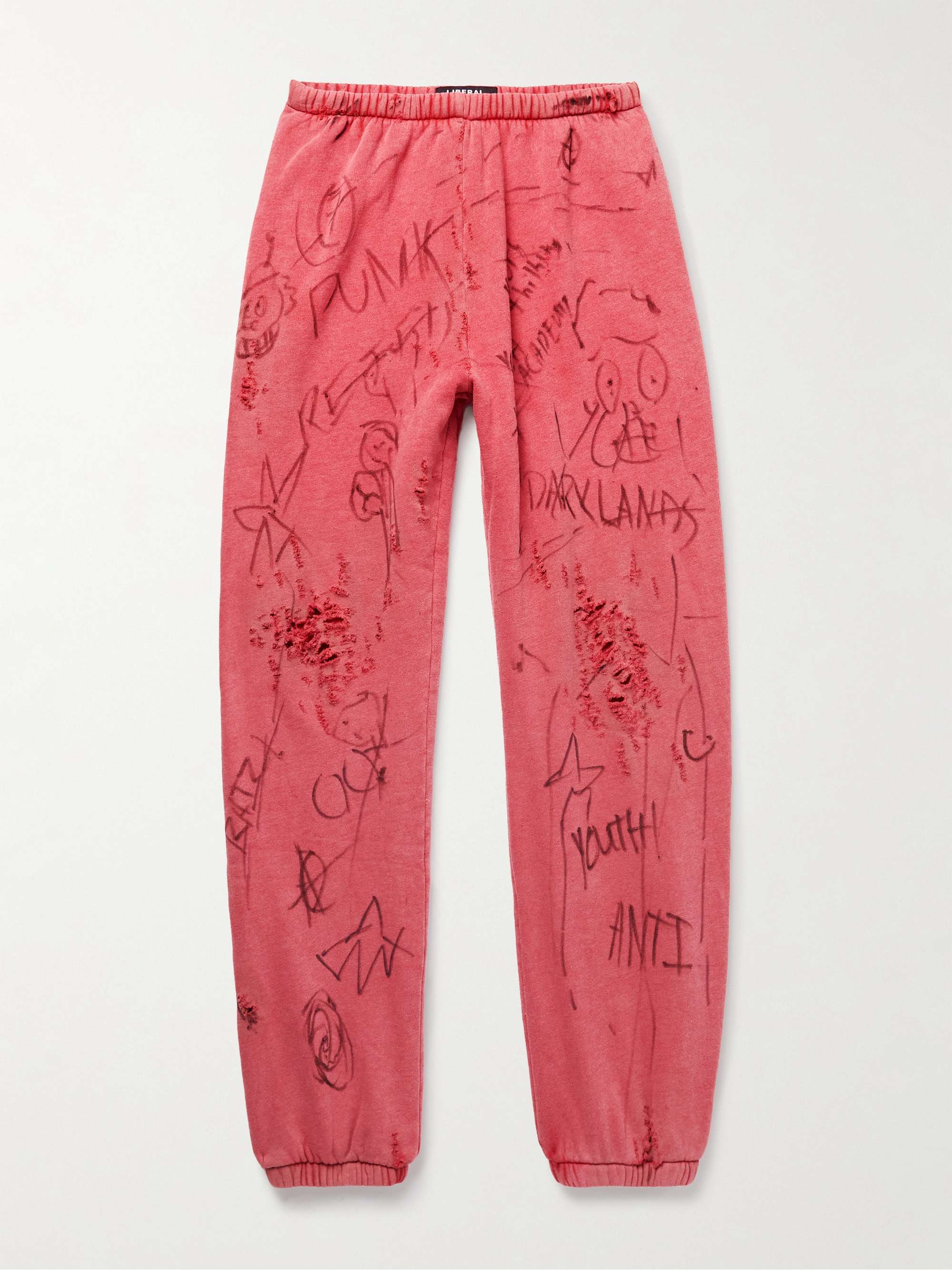 Juvenile Tapered Distressed Printed Cotton-Blend Jersey Sweatpants