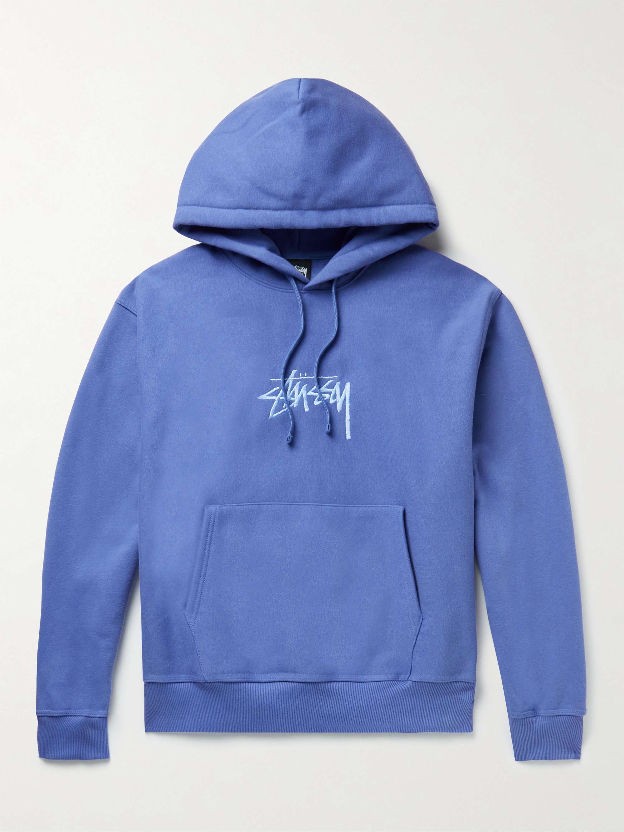 STÜSSY Logo-Embroidered Cotton-Blend Jersey Hoodie | MR PORTER