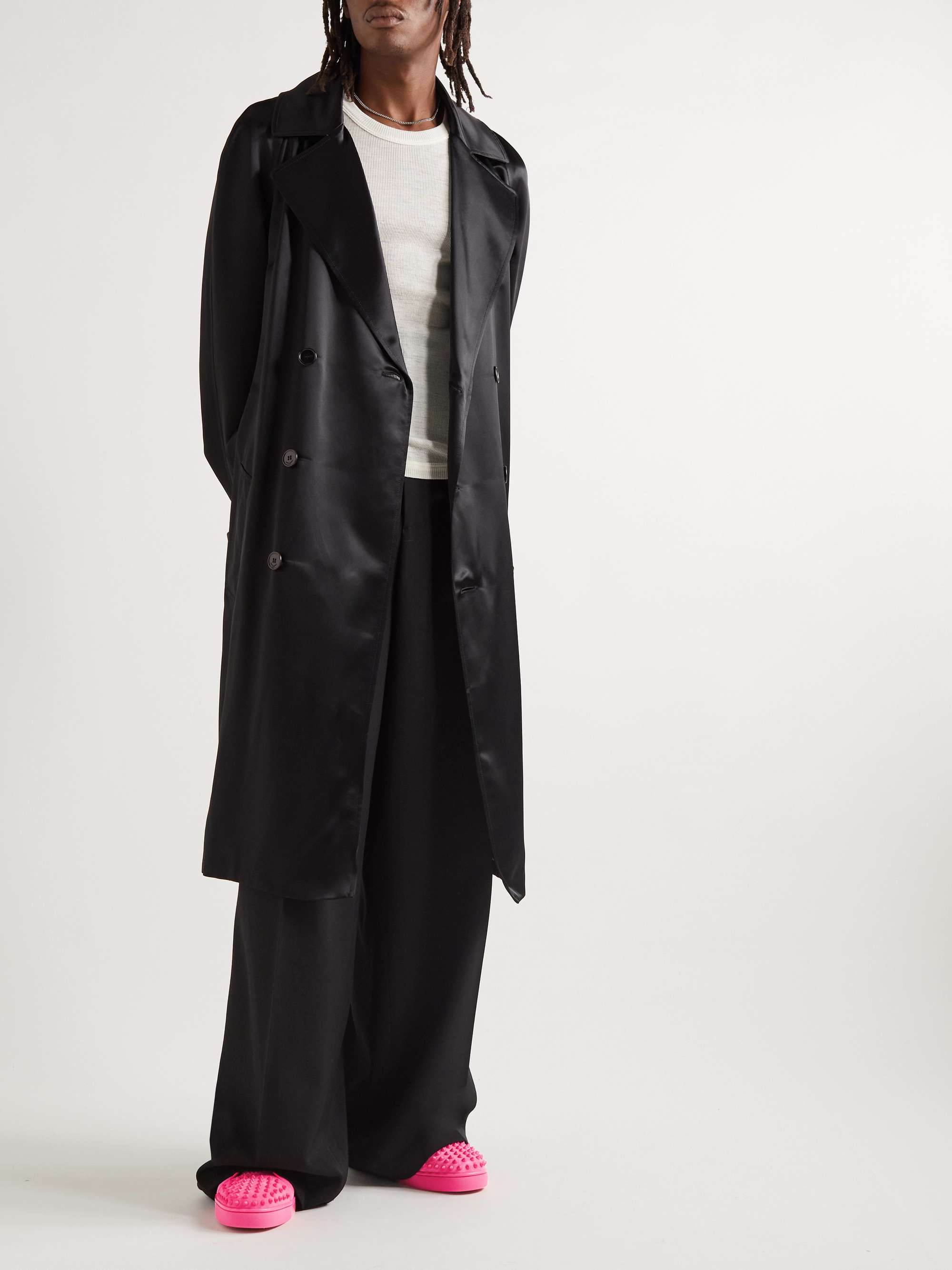 CHRISTIAN LOUBOUTIN Louis Spiked Glitter Suede-Trimmed Leather High-Top Sneakers