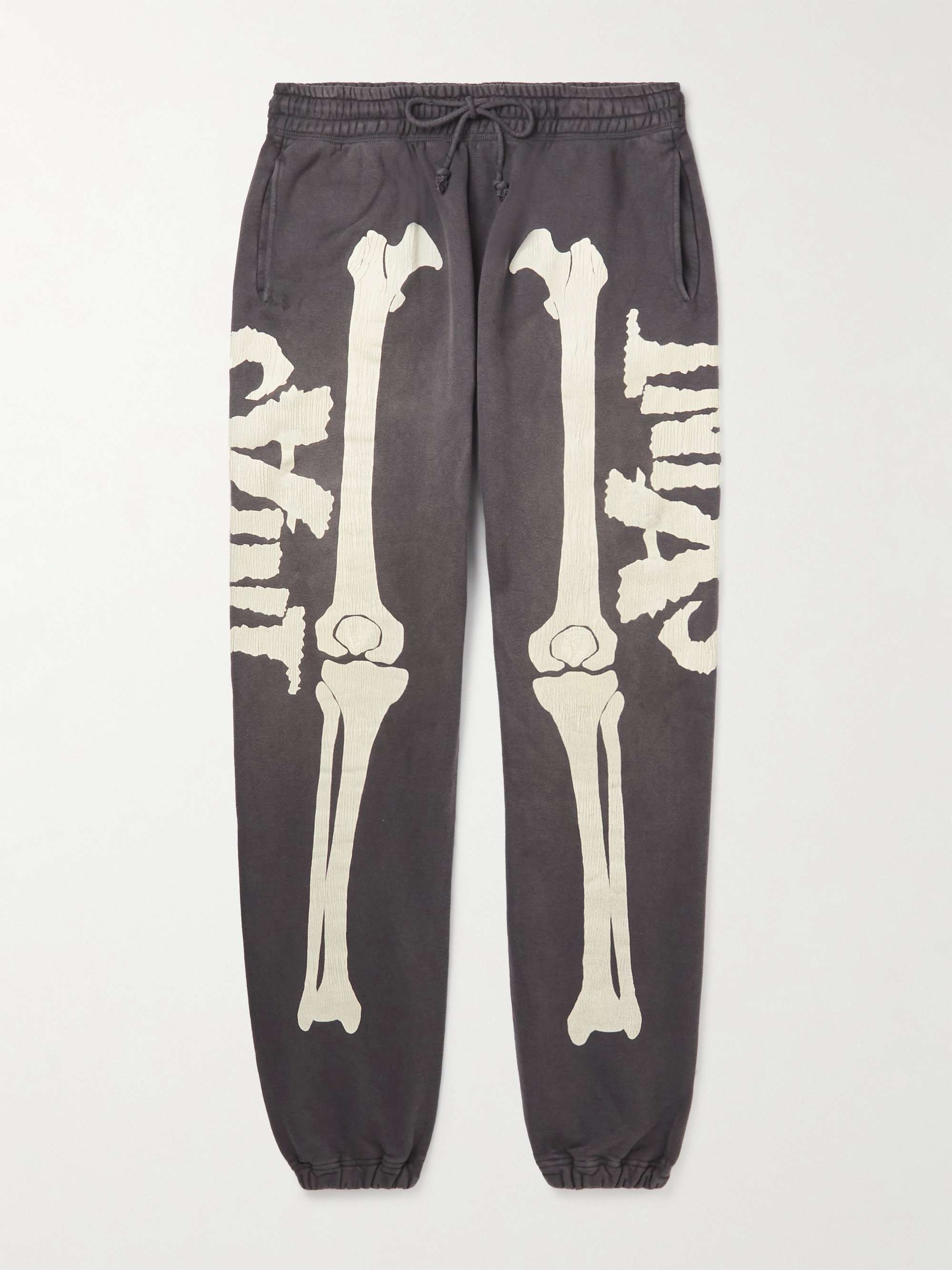 Tapered Distressed Printed Cotton Jersey Sweatpa ...