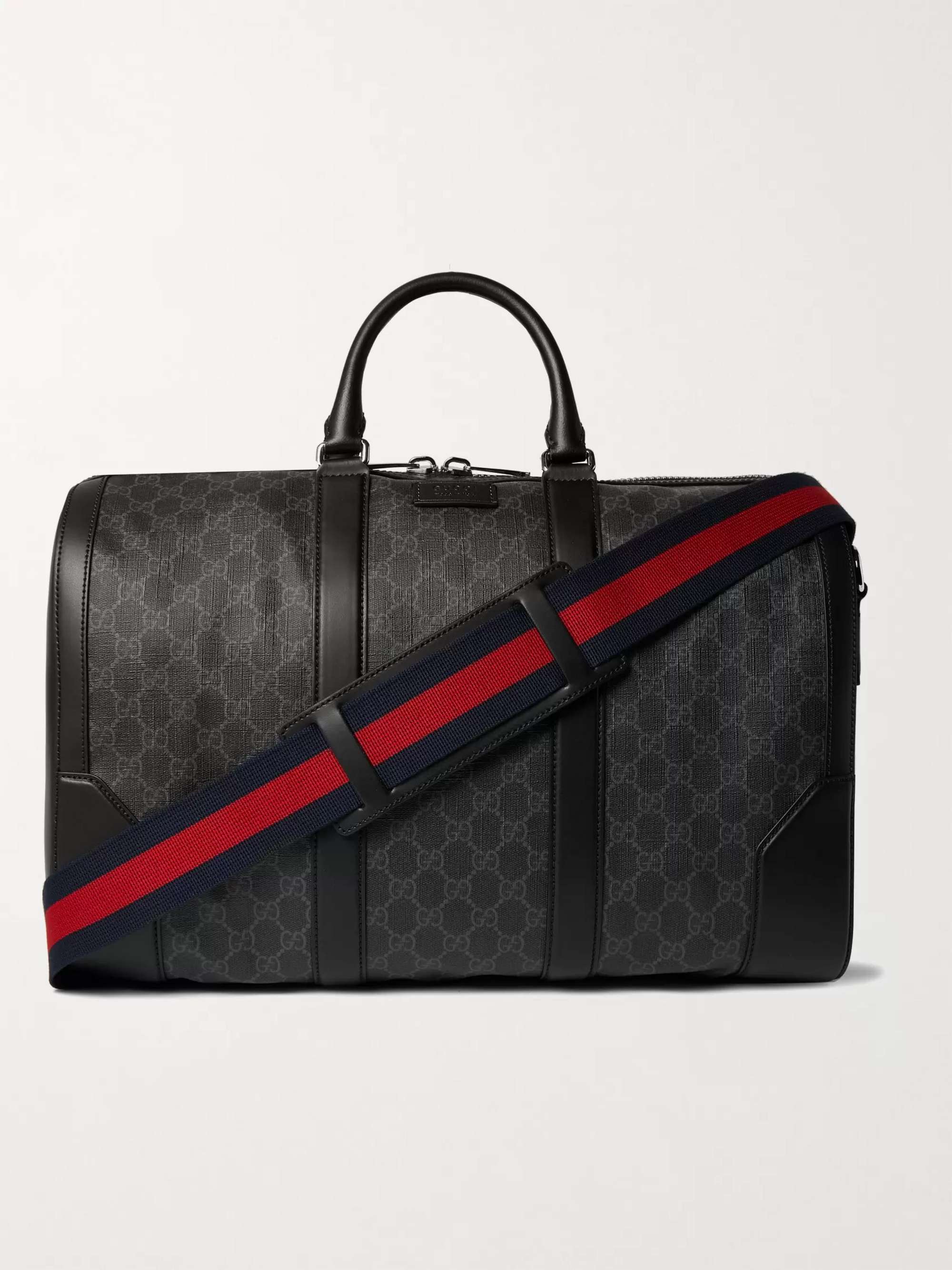 GUCCI Leather-Trimmed Monogrammed Coated-Canvas Holdall for Men