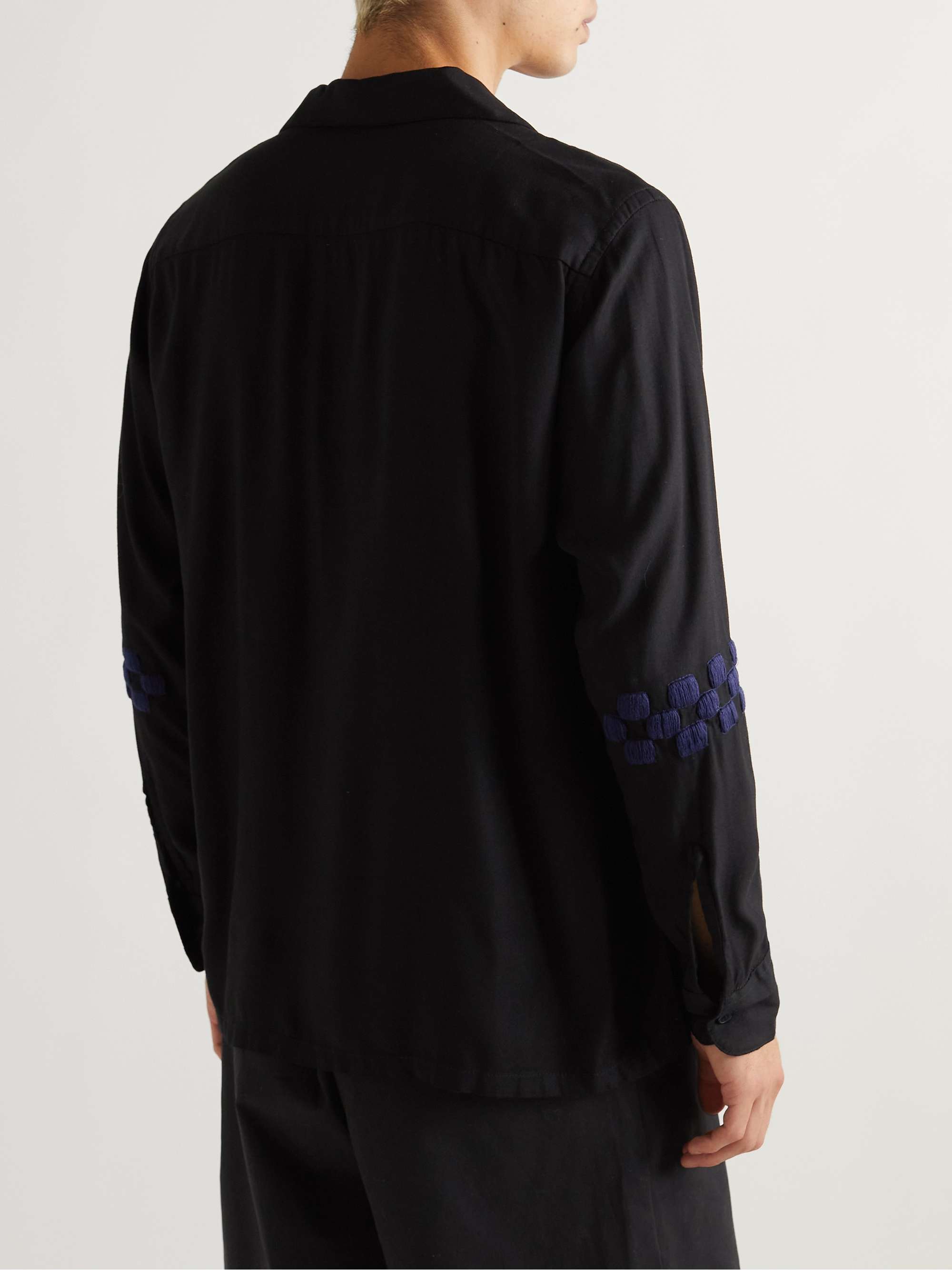 NOMA T.D. Convertible-Collar Embroidered Satin Shirt