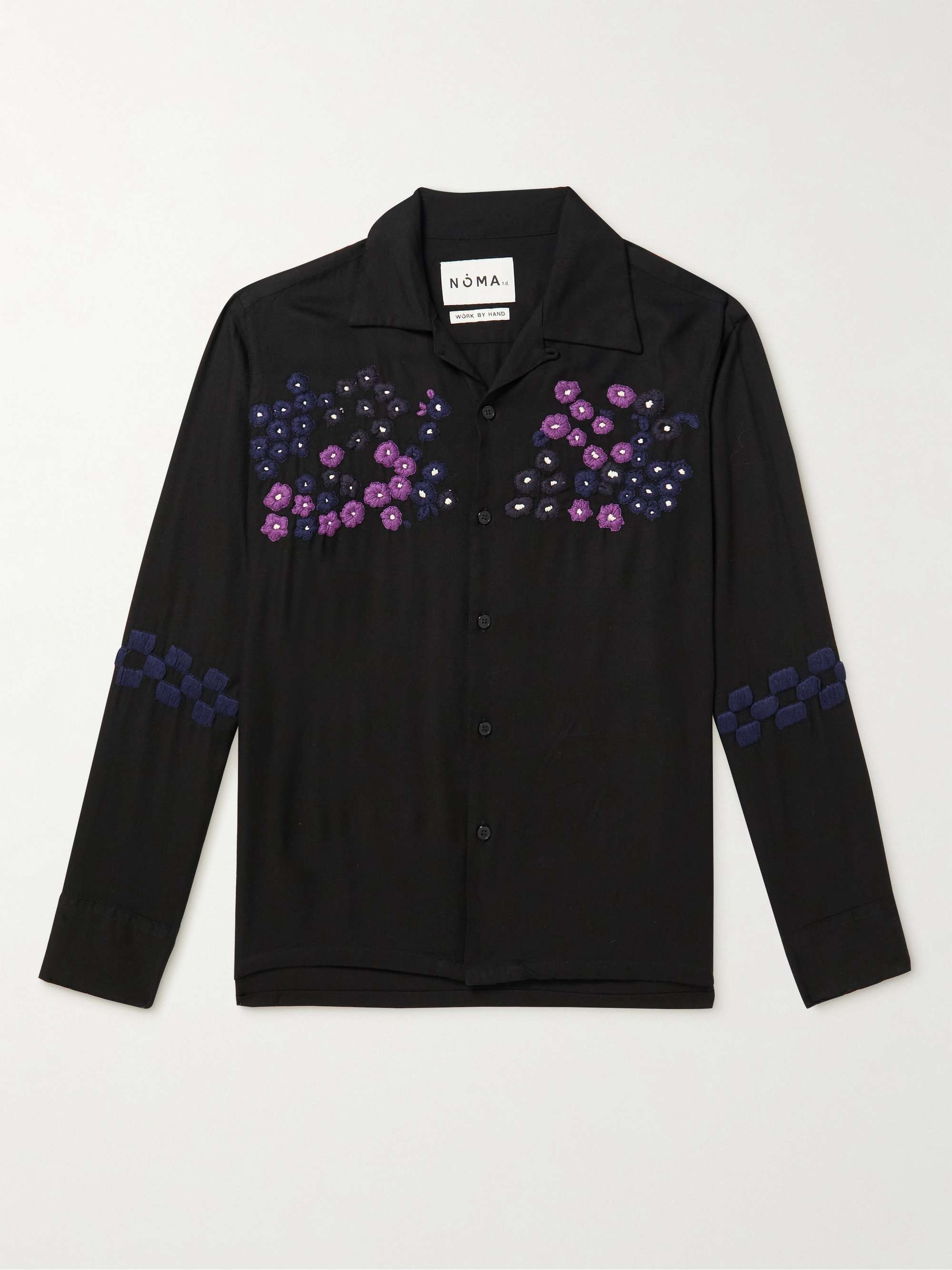 Convertible-Collar Embroidered Satin Shirt