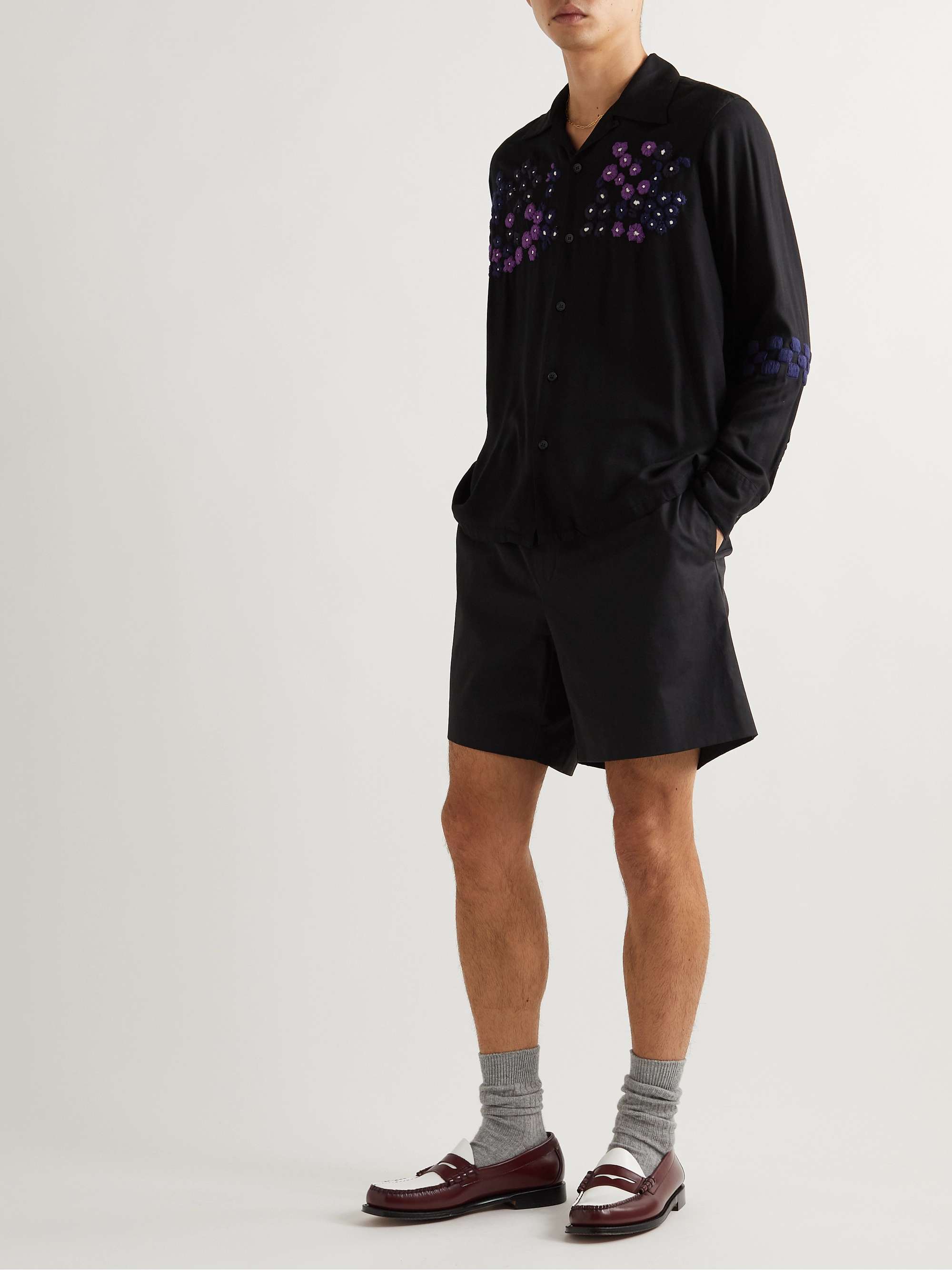 NOMA T.D. Convertible-Collar Embroidered Satin Shirt