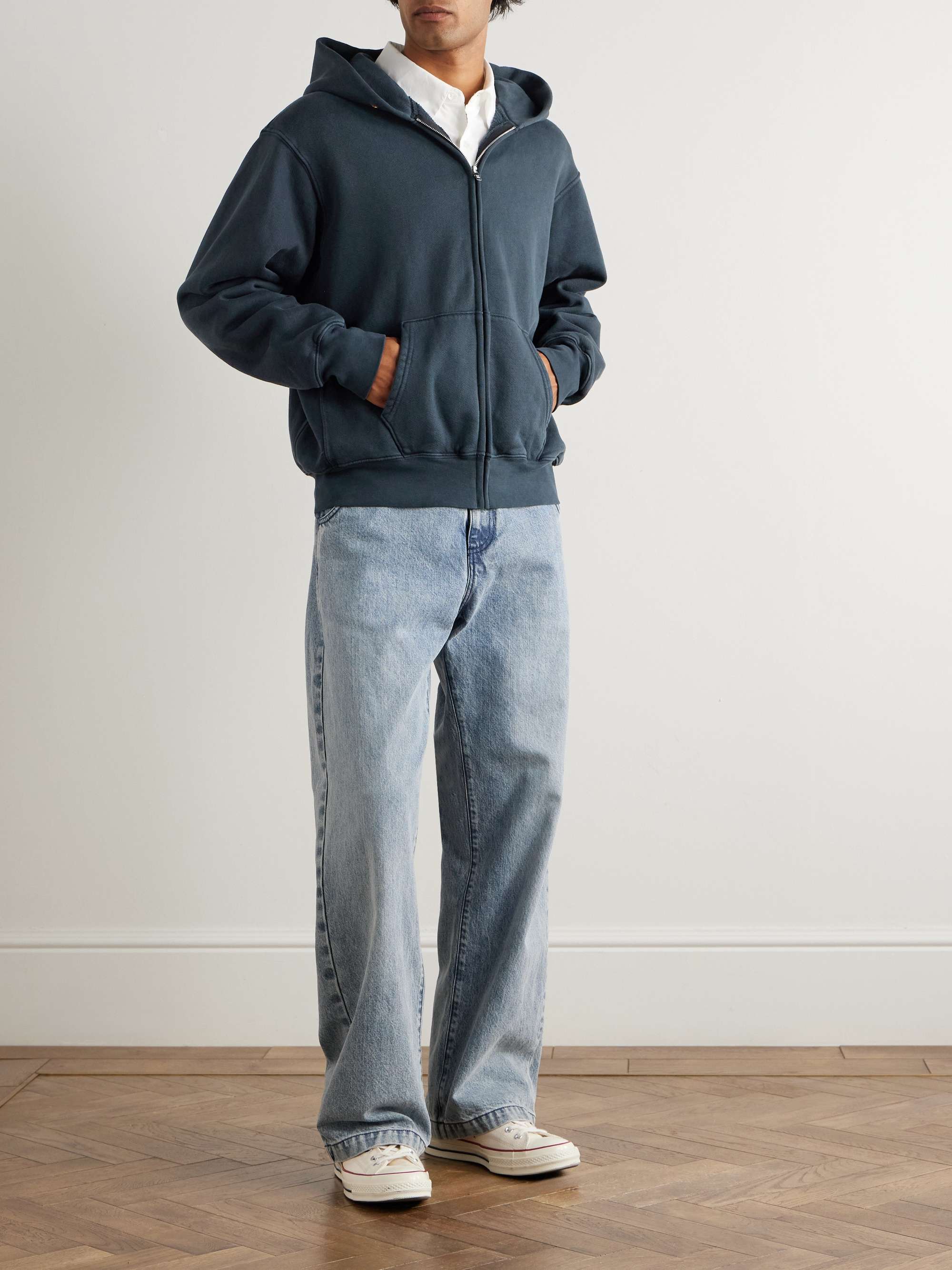LES TIEN Kapuzenjacke aus Baumwoll-Jersey mit Fleece an der Innenseite in Stückfärbung