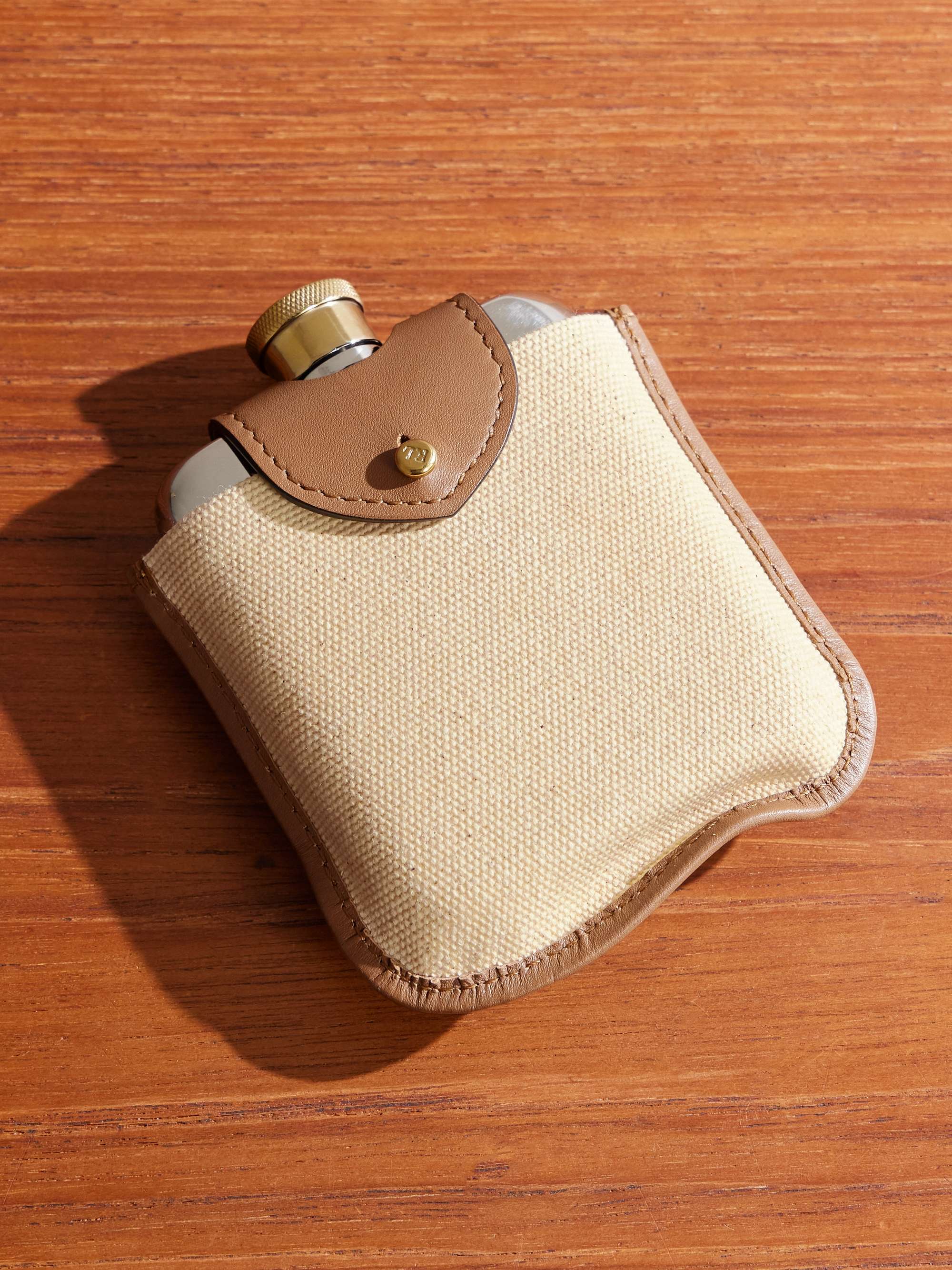 RALPH LAUREN HOME Garret Leather, Canvas, Stainless Steel and Brass Hip Flask Set