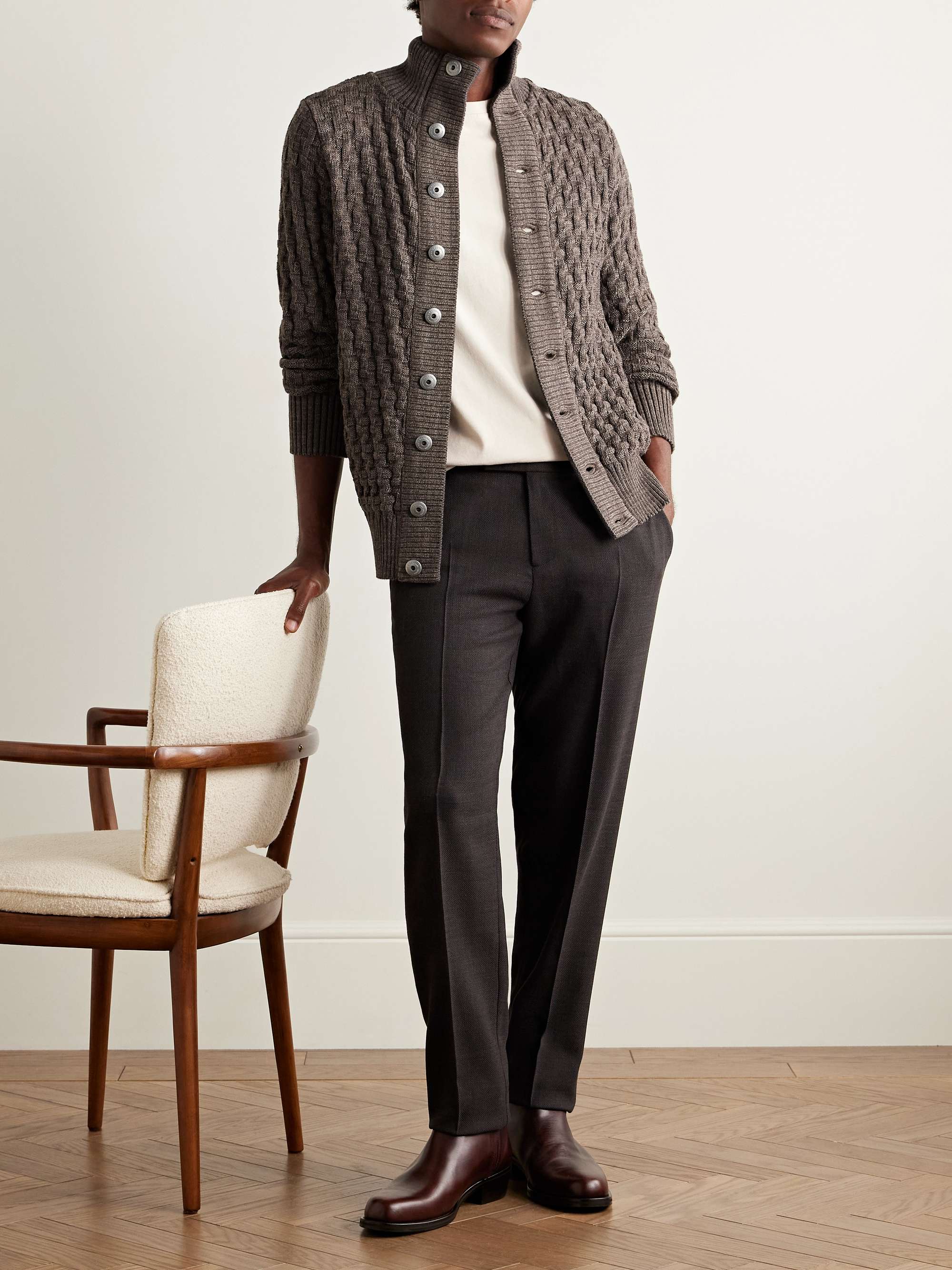 S.N.S. HERNING Stark Textured Virgin Wool Cardigan