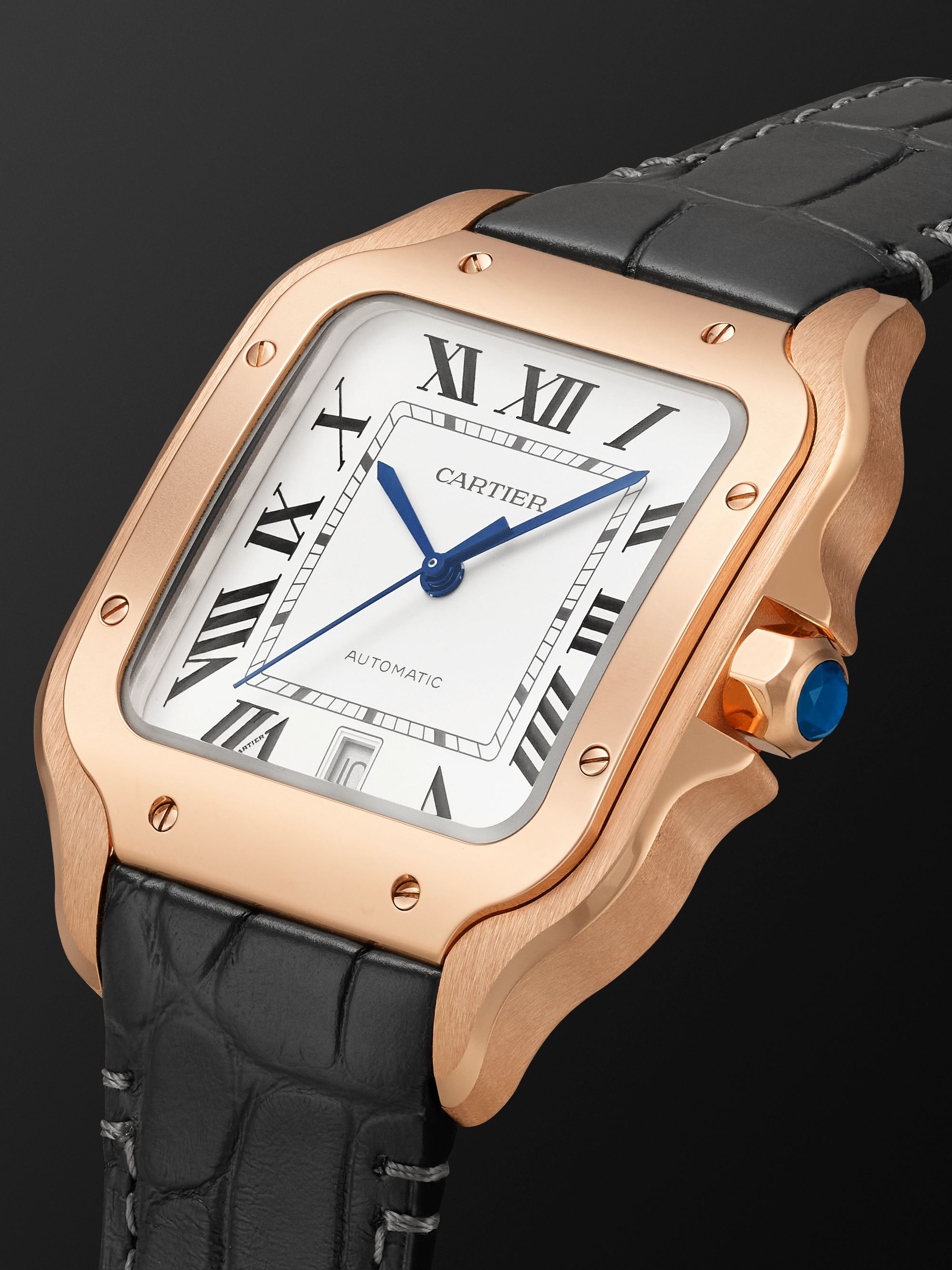 CARTIER Santos Automatic 39.8mm 18-Karat Rose Gold Interchangeable Alligator and Leather Watch, Ref. No. WGSA0011