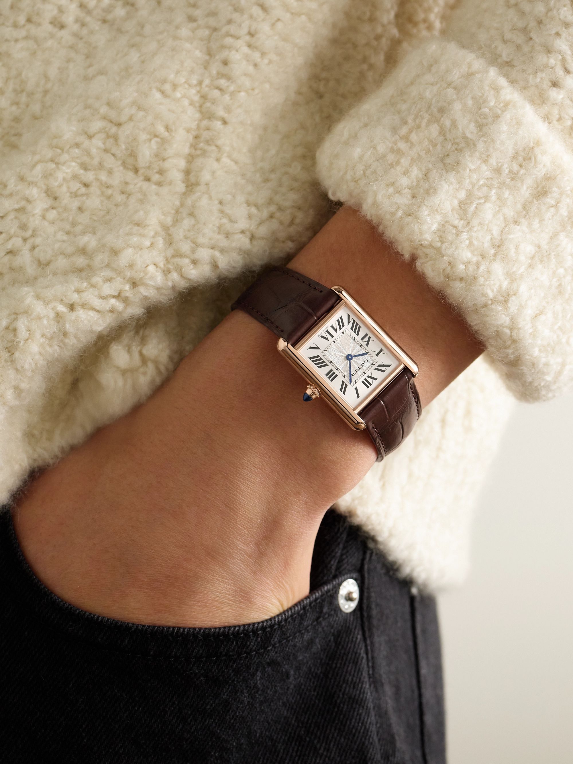 CARTIER Tank Louis Cartier 34mm 18-Karat Rose Gold and Alligator Watch