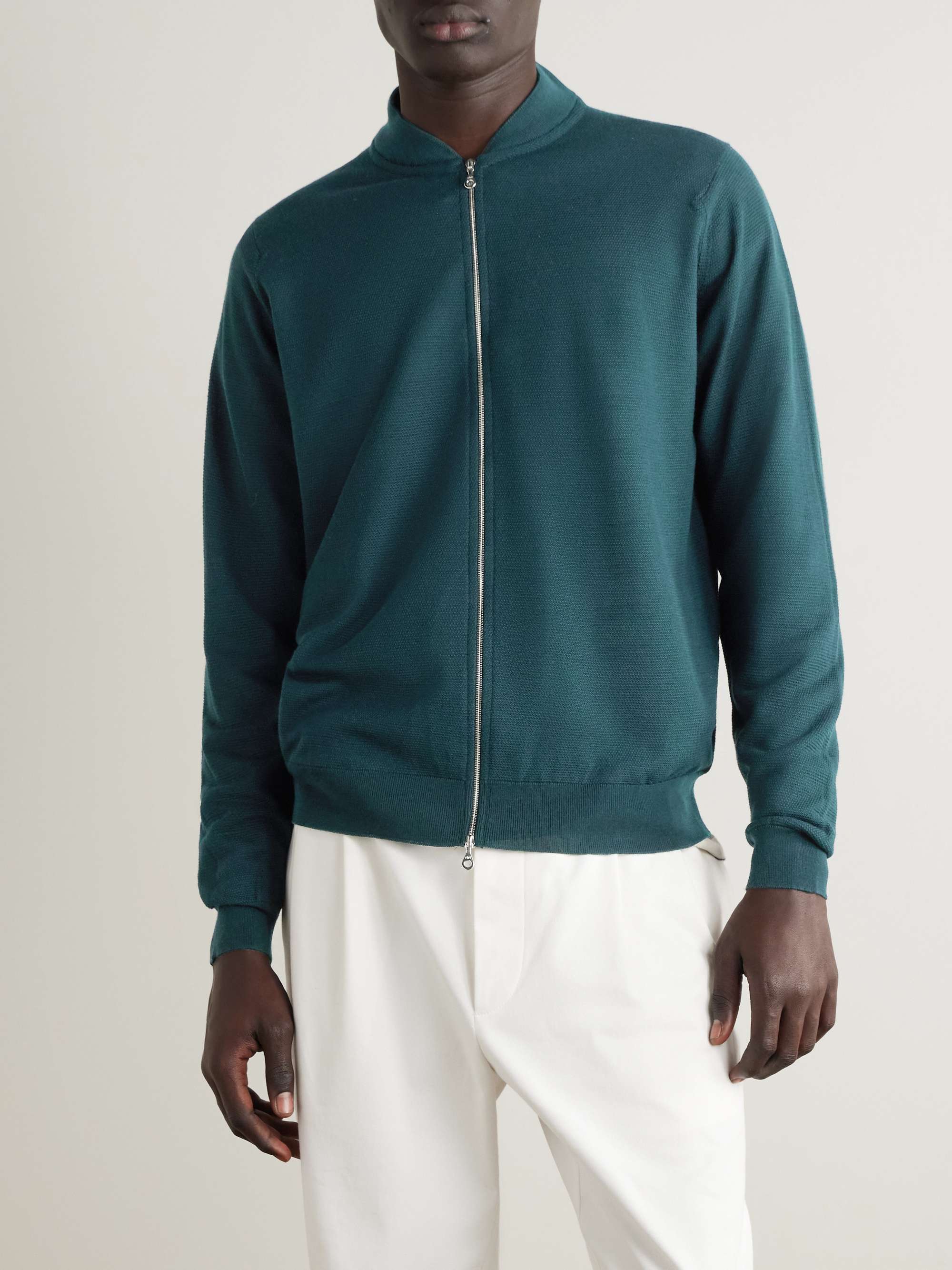 JOHN SMEDLEY Honeycomb-Knit Merino Wool Zip-Up Cardigan