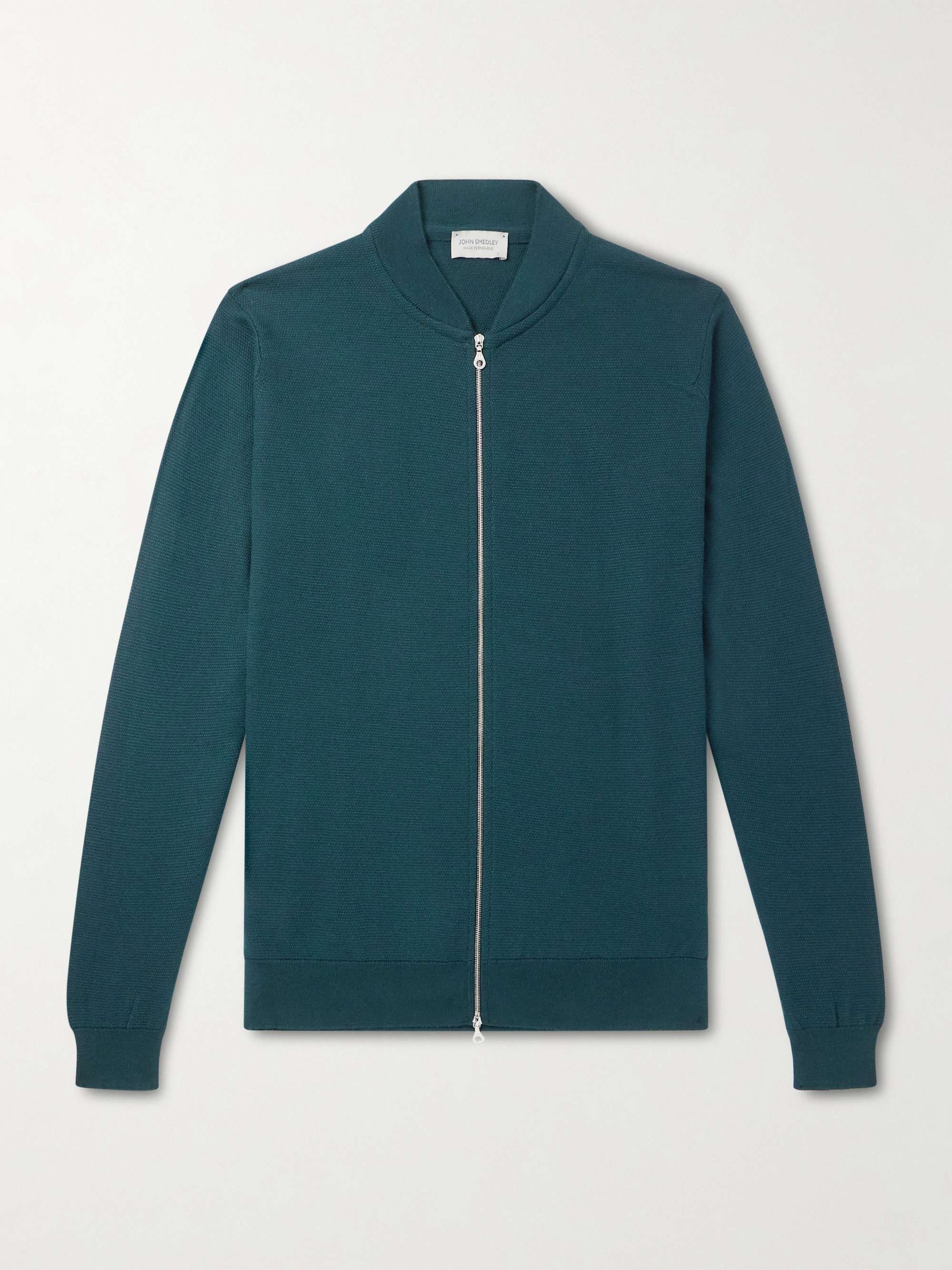JOHN SMEDLEY Honeycomb-Knit Merino Wool Zip-Up Cardigan