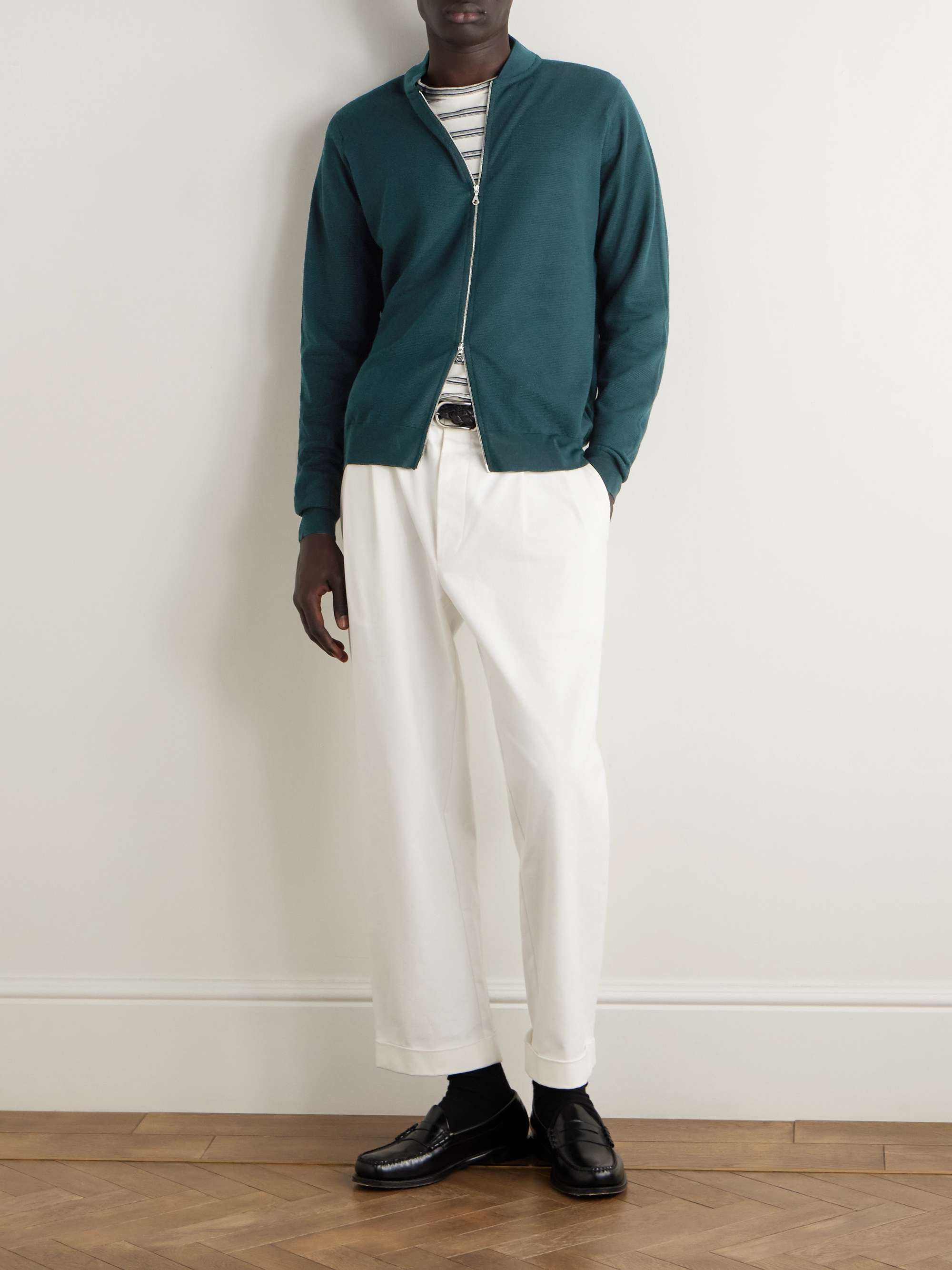 JOHN SMEDLEY Honeycomb-Knit Merino Wool Zip-Up Cardigan