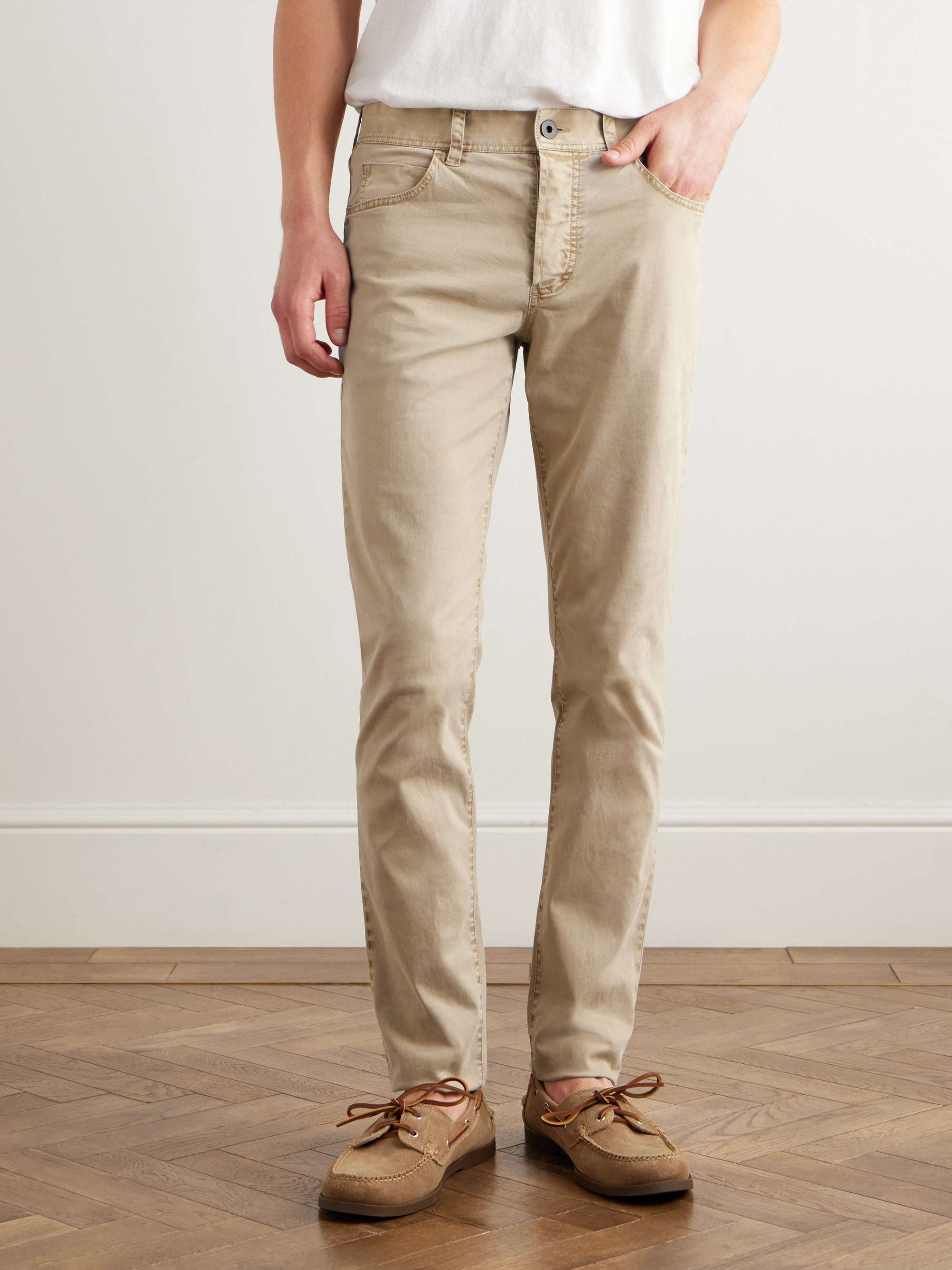 JAMES PERSE Straight-Leg Brushed Cotton-Blend Twill Trousers