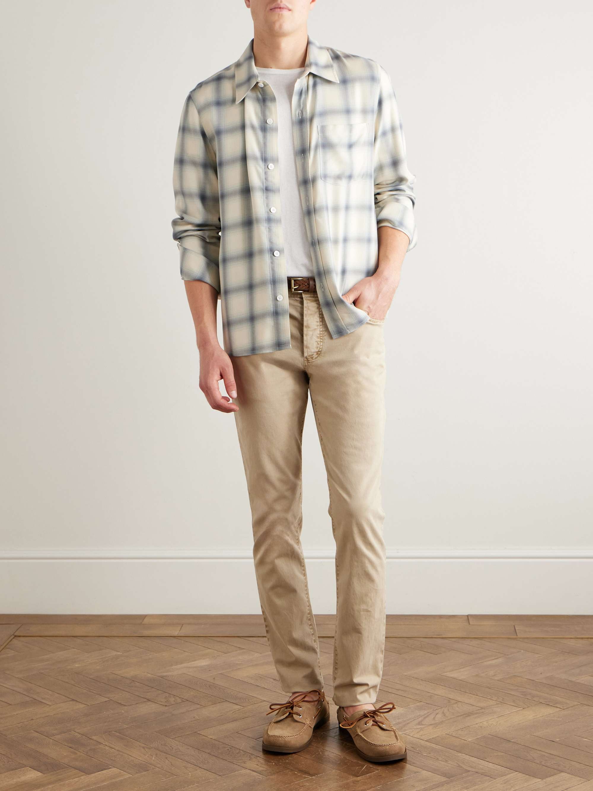 JAMES PERSE Straight-Leg Brushed Cotton-Blend Twill Trousers