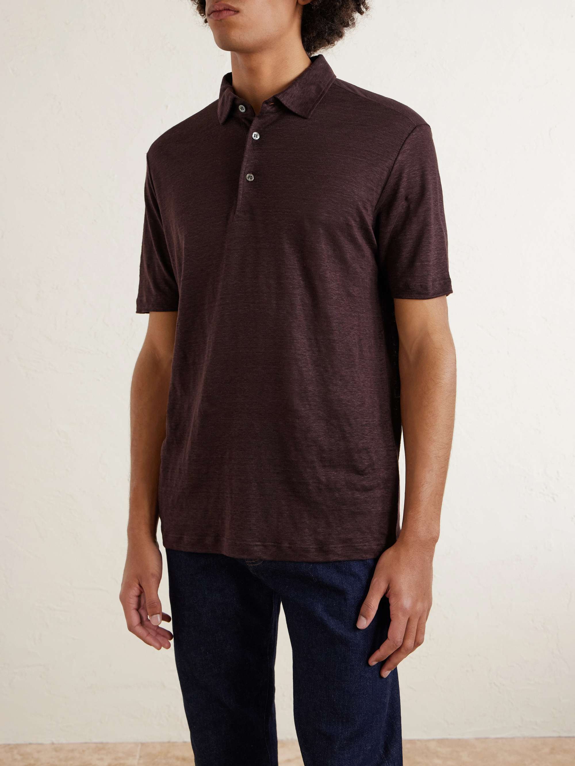 LORO PIANA كنزة بولو من كتّان الجيرسي