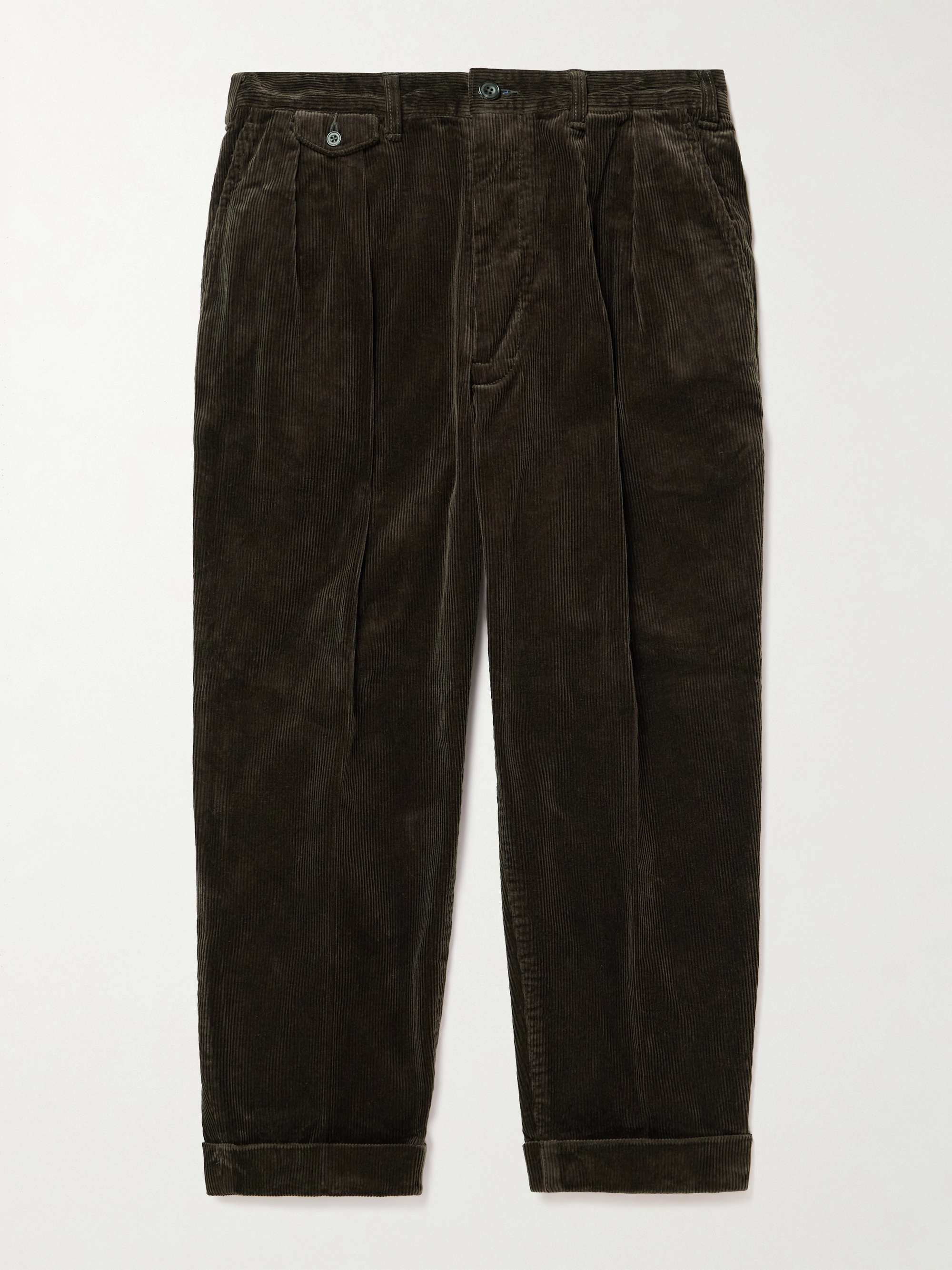 BEAMS PLUS Cropped Pleated Cotton-Corduroy Trousers