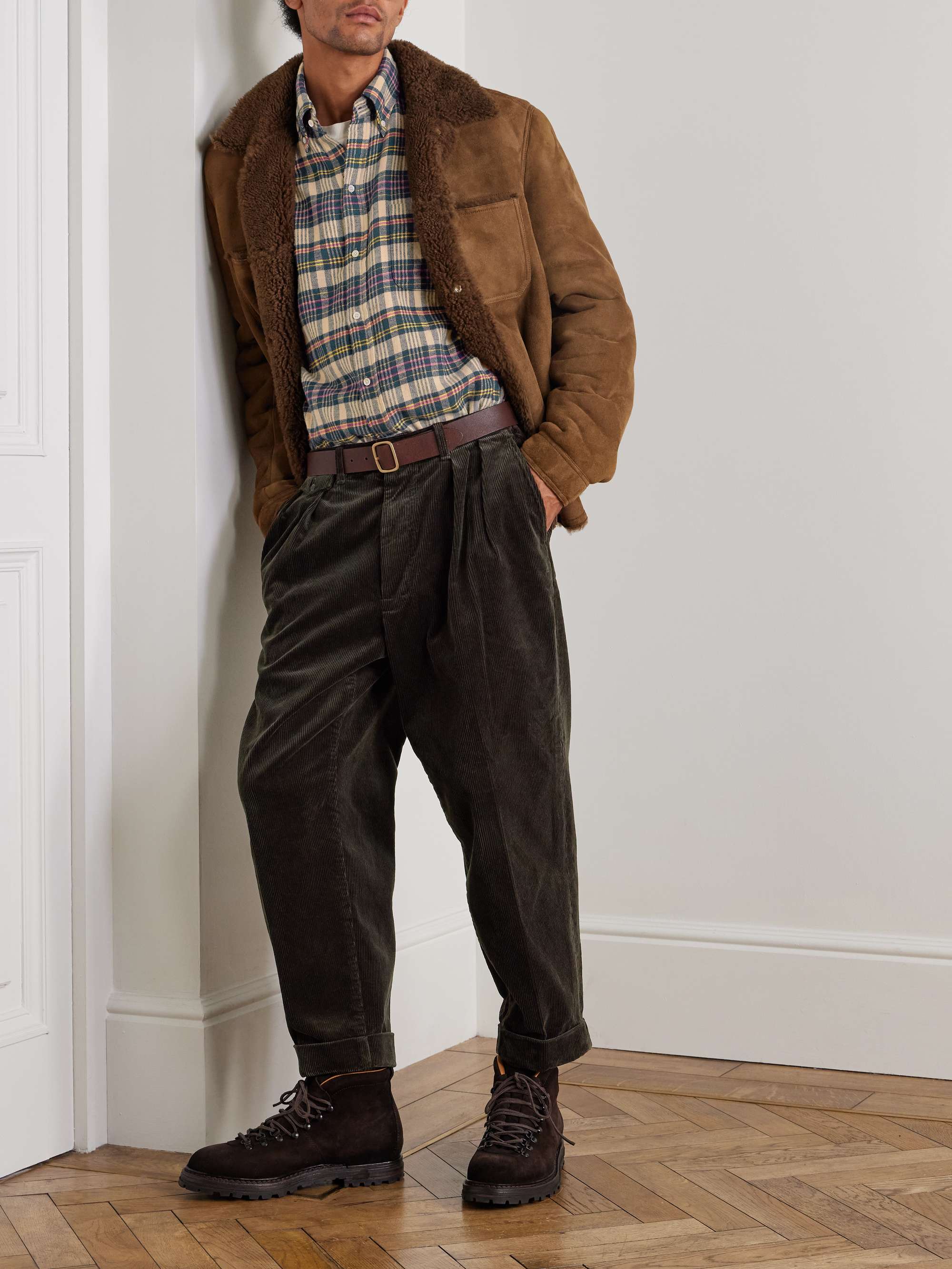 BEAMS PLUS Cropped Pleated Cotton-Corduroy Trousers