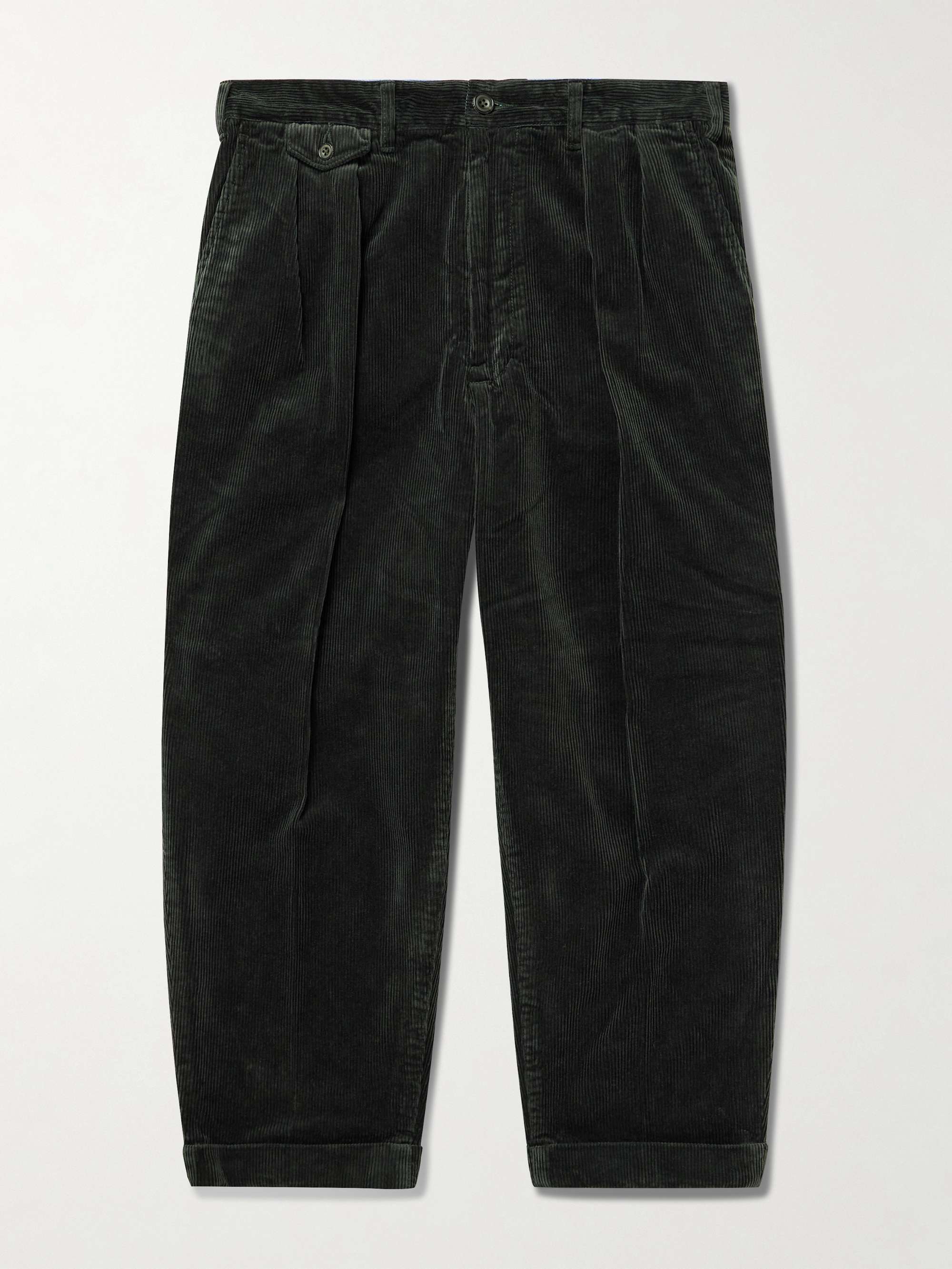 BEAMS PLUS Cropped Pleated Cotton-Corduroy Trousers