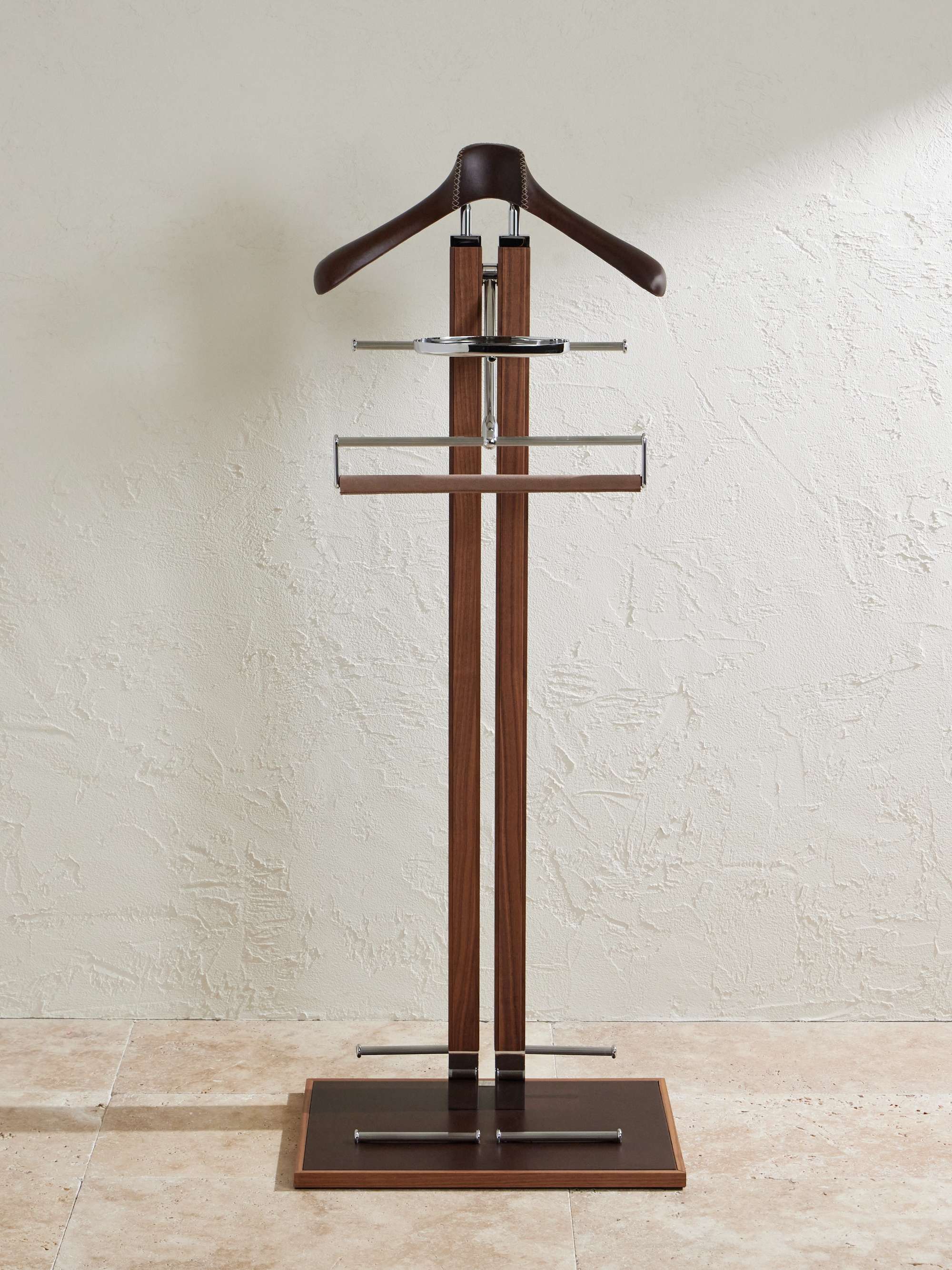 LORENZI MILANO Leather-Trimmed Mahogany Valet